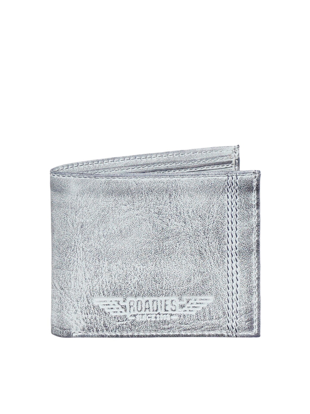 

Justanned Men Grey Typography Textured Leather Two Fold Wallet