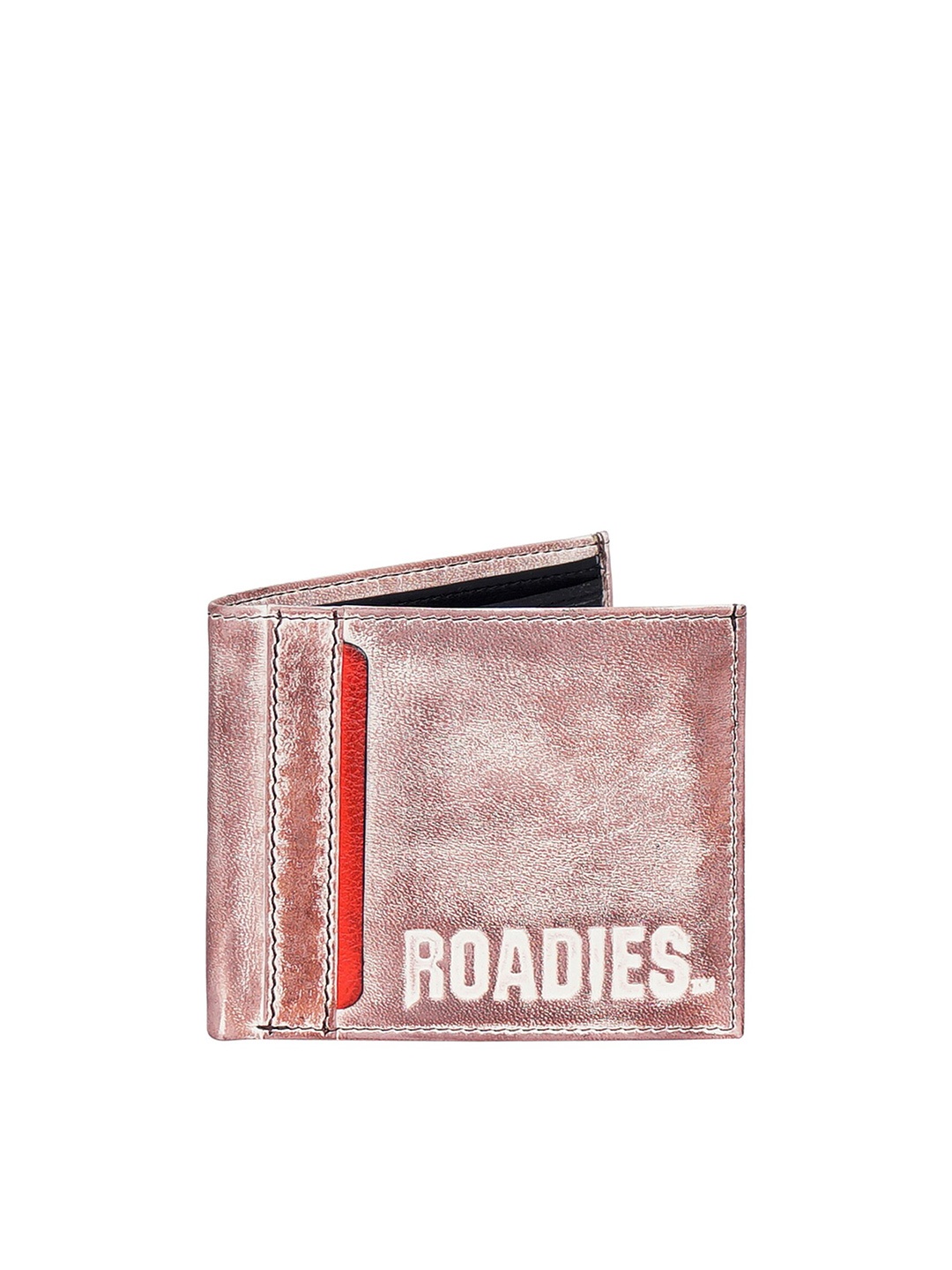 

Justanned Men Beige & Red Leather Two Fold Wallet