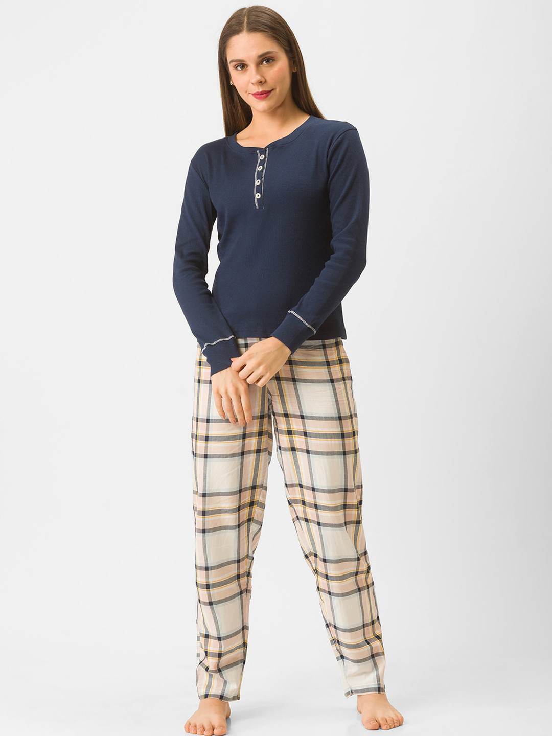

Nick&Jess Women Blue & Beige Pure Cotton Night suit