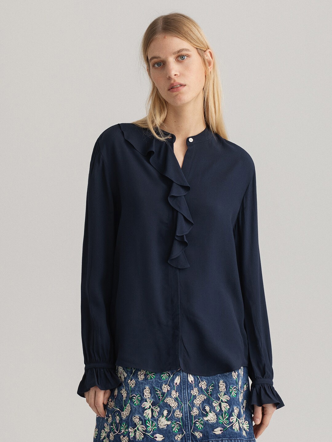 

GANT Women Blue Ruffled Casual Shirt