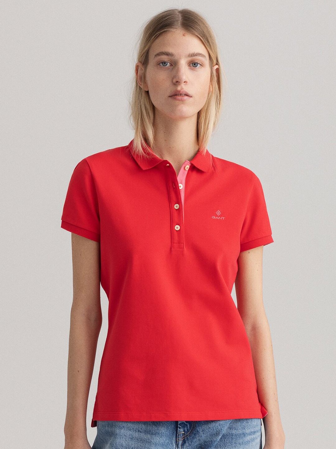 

GANT Women Red Polo Collar T-shirt