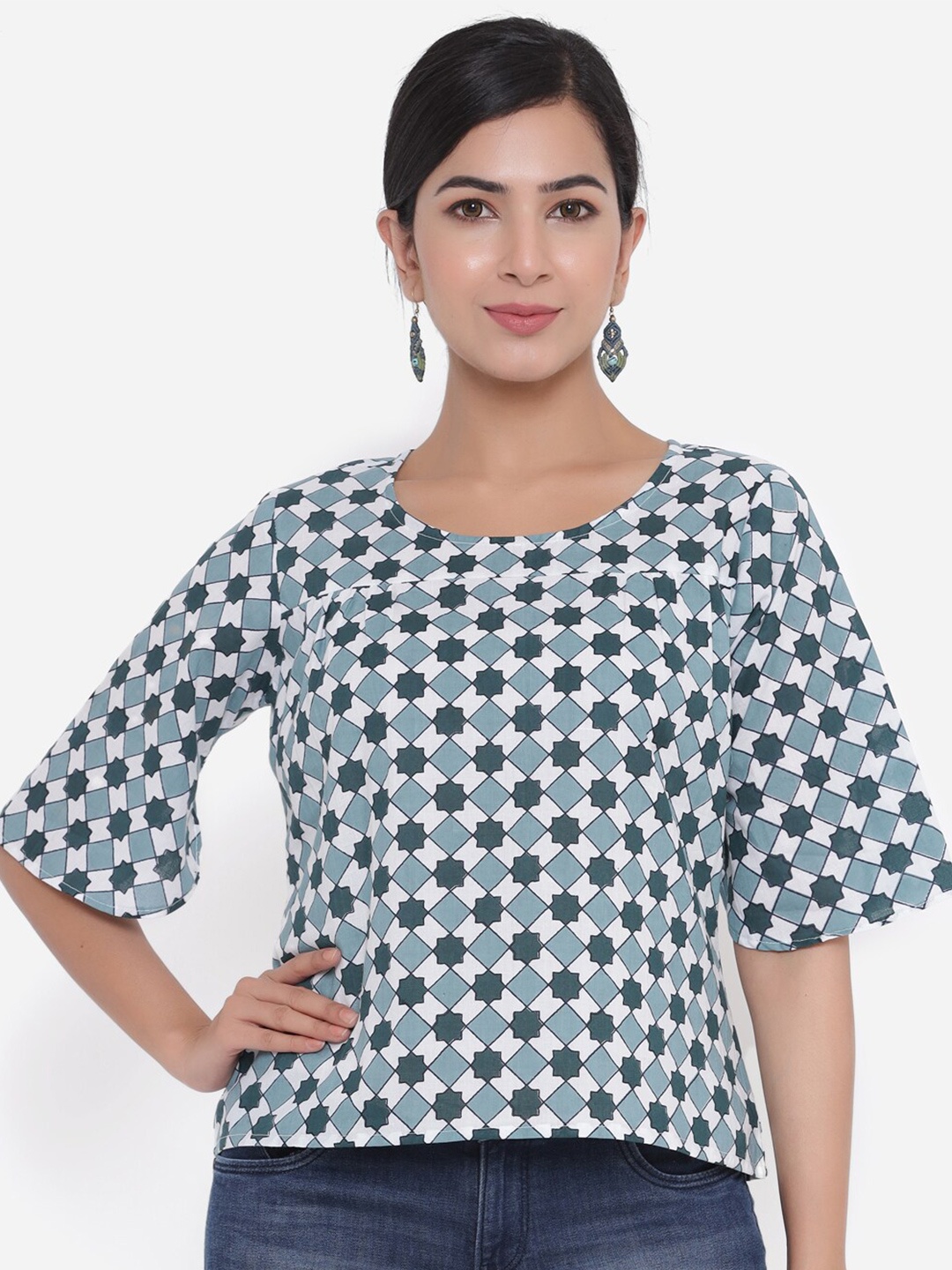 

CHRISTEENA Women Blue Print Top