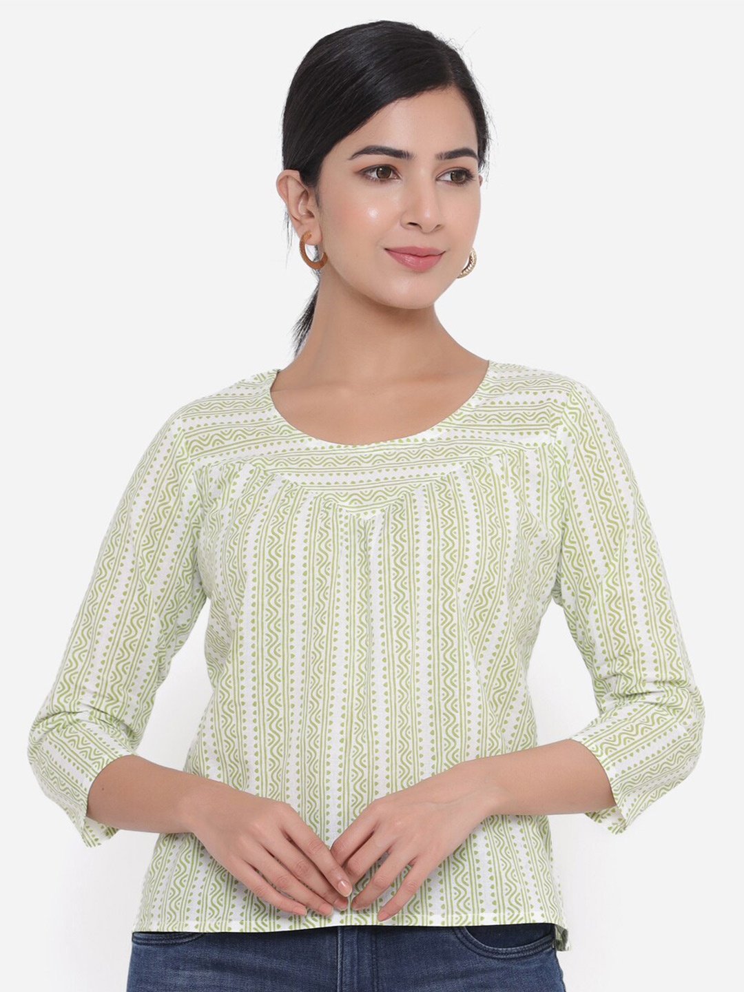

CHRISTEENA Women Green Striped Top