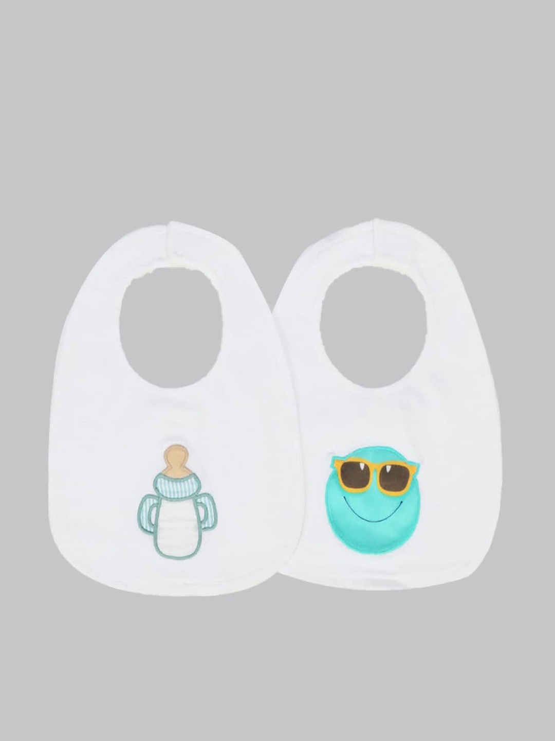 

Kidbea Infant Boys Pack Of 2 Blue & White Appliqued Pure Organic Cotton Jersey Bibs