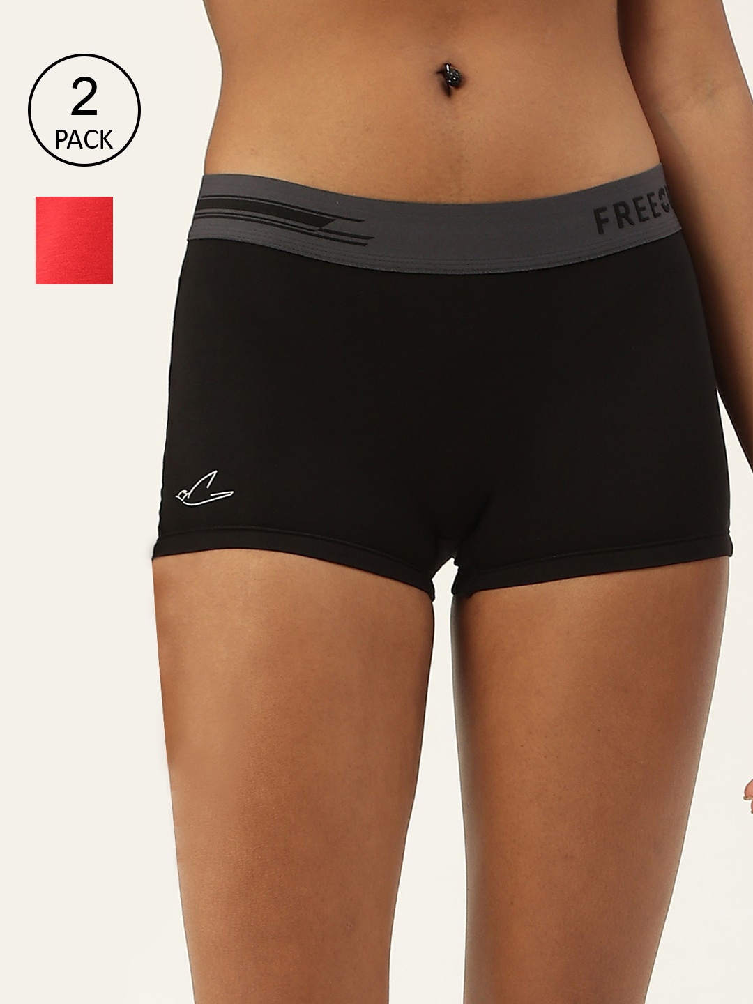 

FREECULTR Women Black & Red Pack Of 2 Solid Boy Shorts