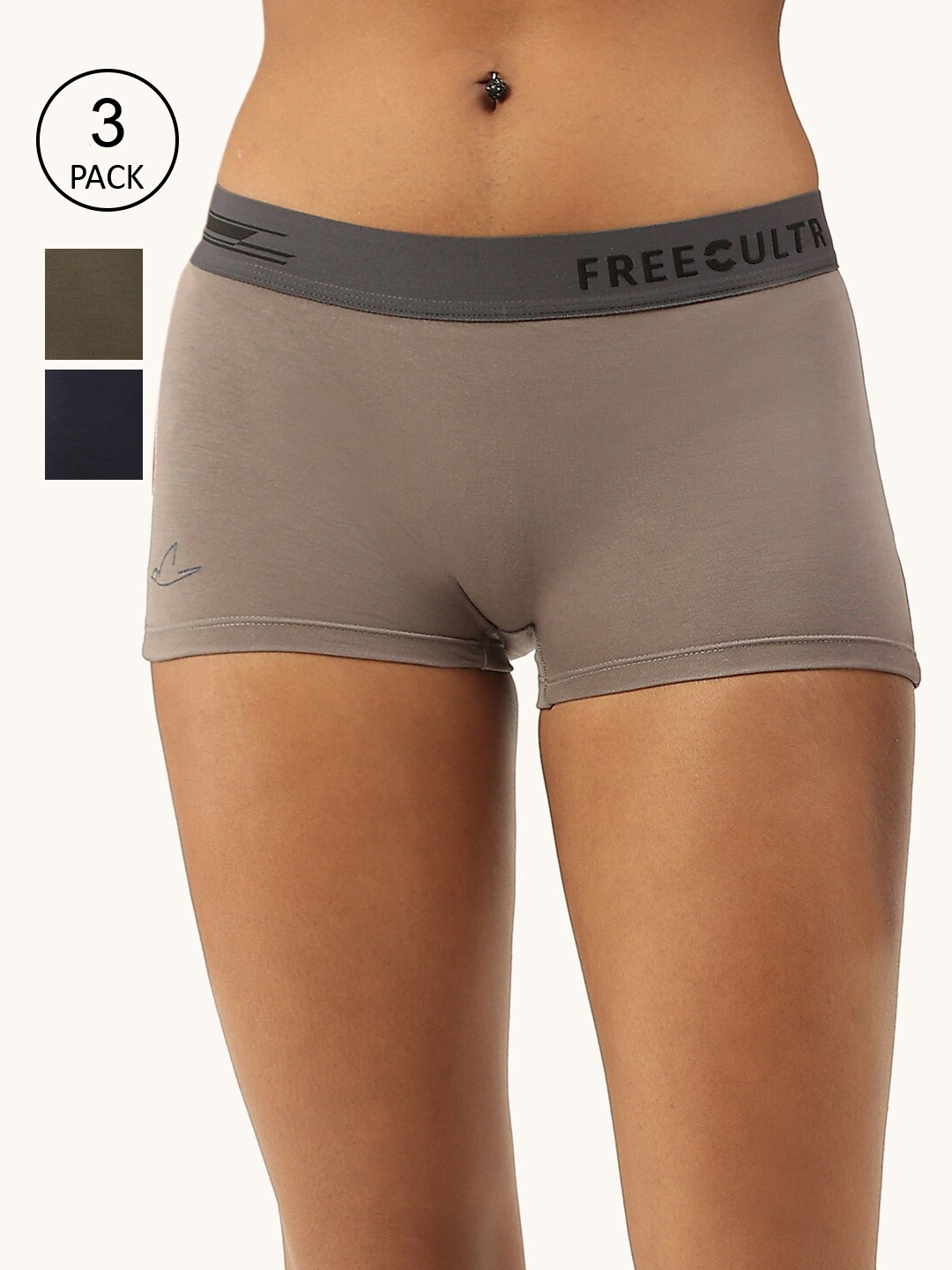 

FREECULTR Women Pack of 3 Boy Shorts Briefs, Green