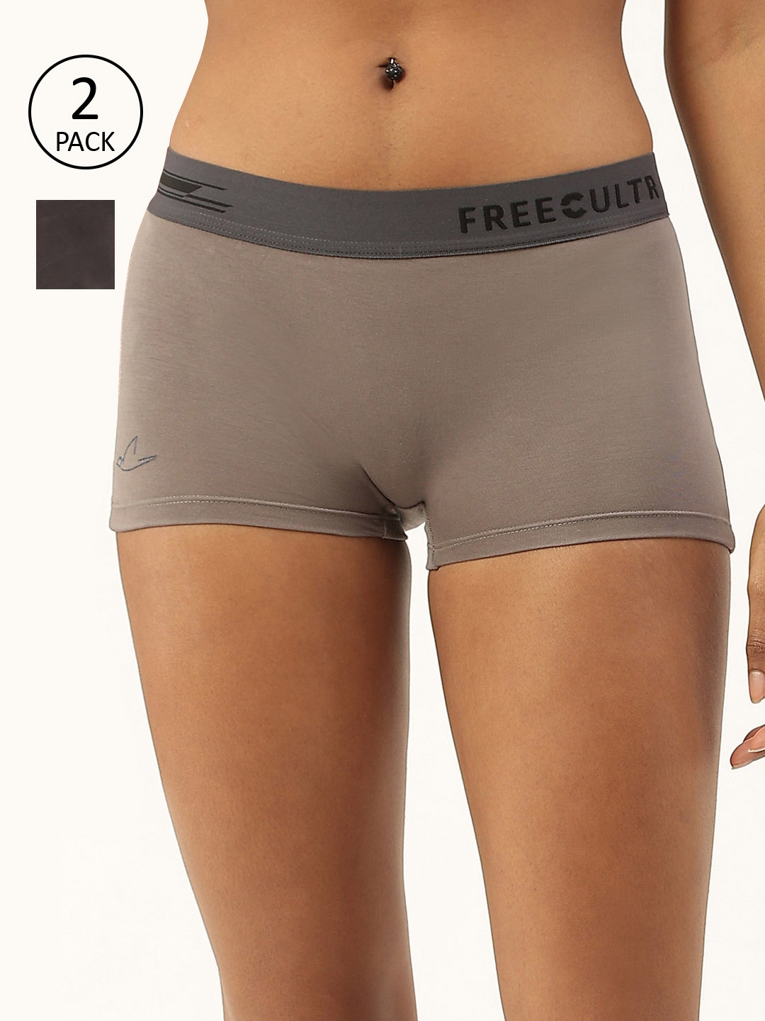 

FREECULTR Women Pack of 2 Grey Anti Bacterial Boy Shorts