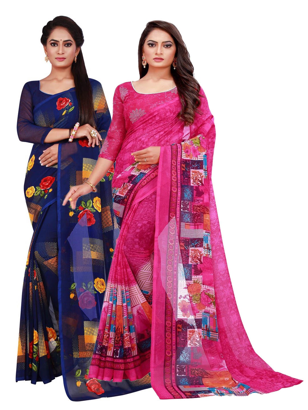 

Florence Pack Of 2 Magenta & Navy Blue Pure Georgette Saree