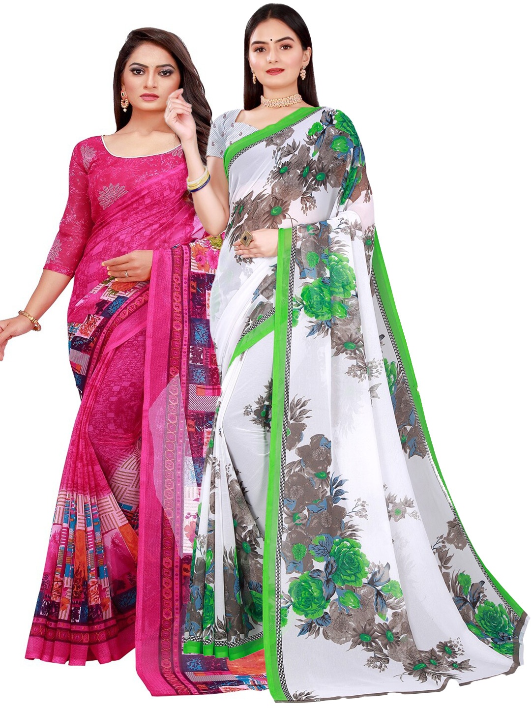 

Florence Magenta & White Printed Pure Georgette Saree