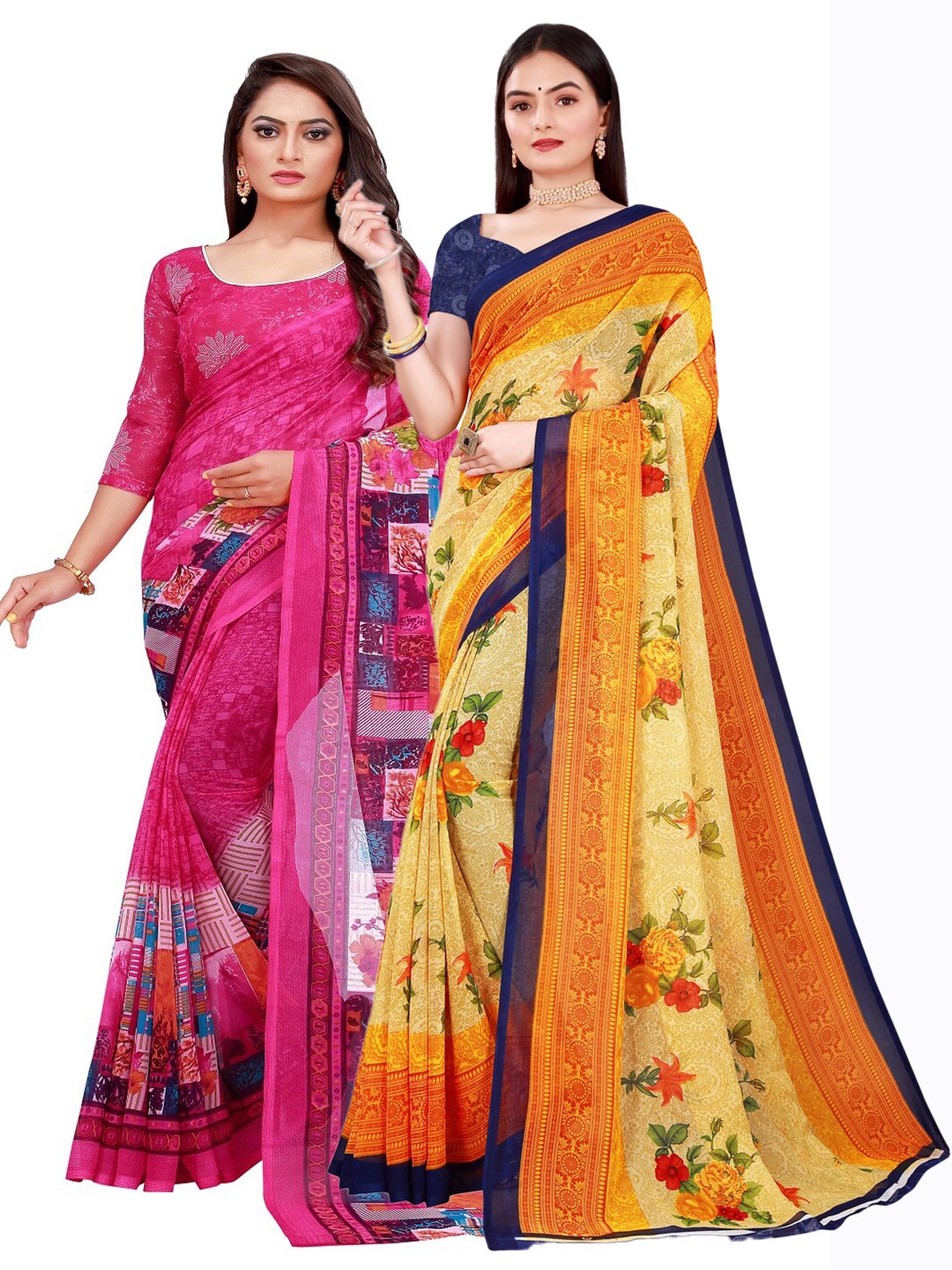 

Florence Pack of 2 Printed Pure Georgette Sarees, Beige