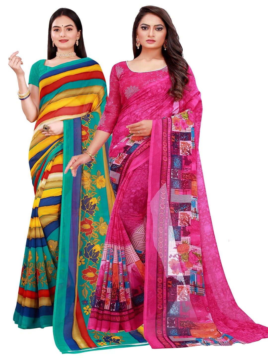 

Florence Pack of 2 Pure Georgette Saree, Magenta