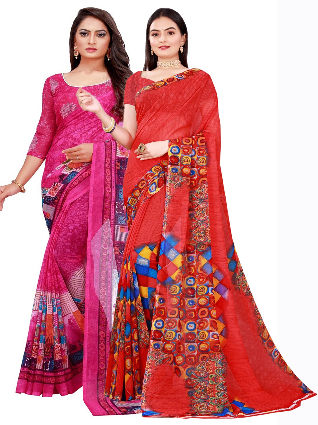 Florence Red & Magenta Floral Pure Georgette Saree