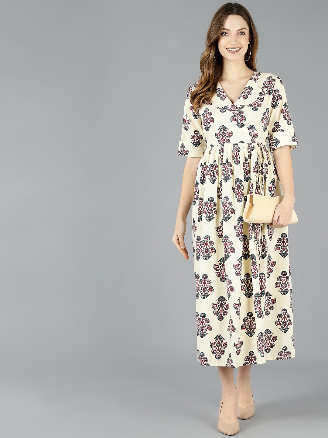 

ZNX Clothing Women Cream-Coloured Floral Maxi Dress