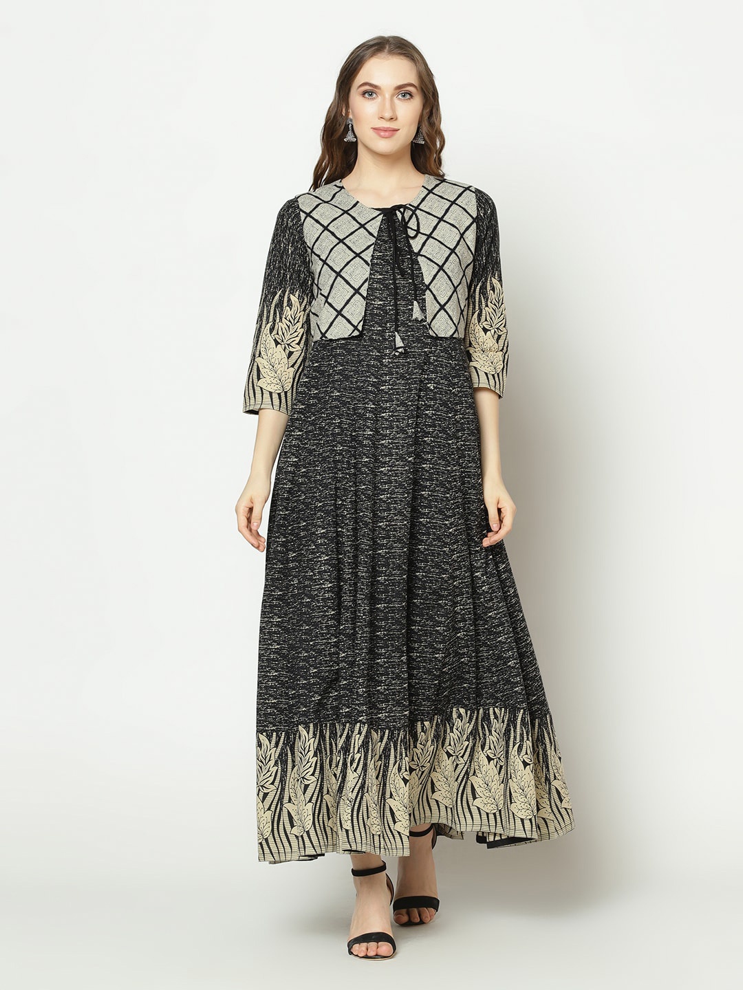 

ZNX Clothing Black Floral Printed Maxi Dress with Jacket