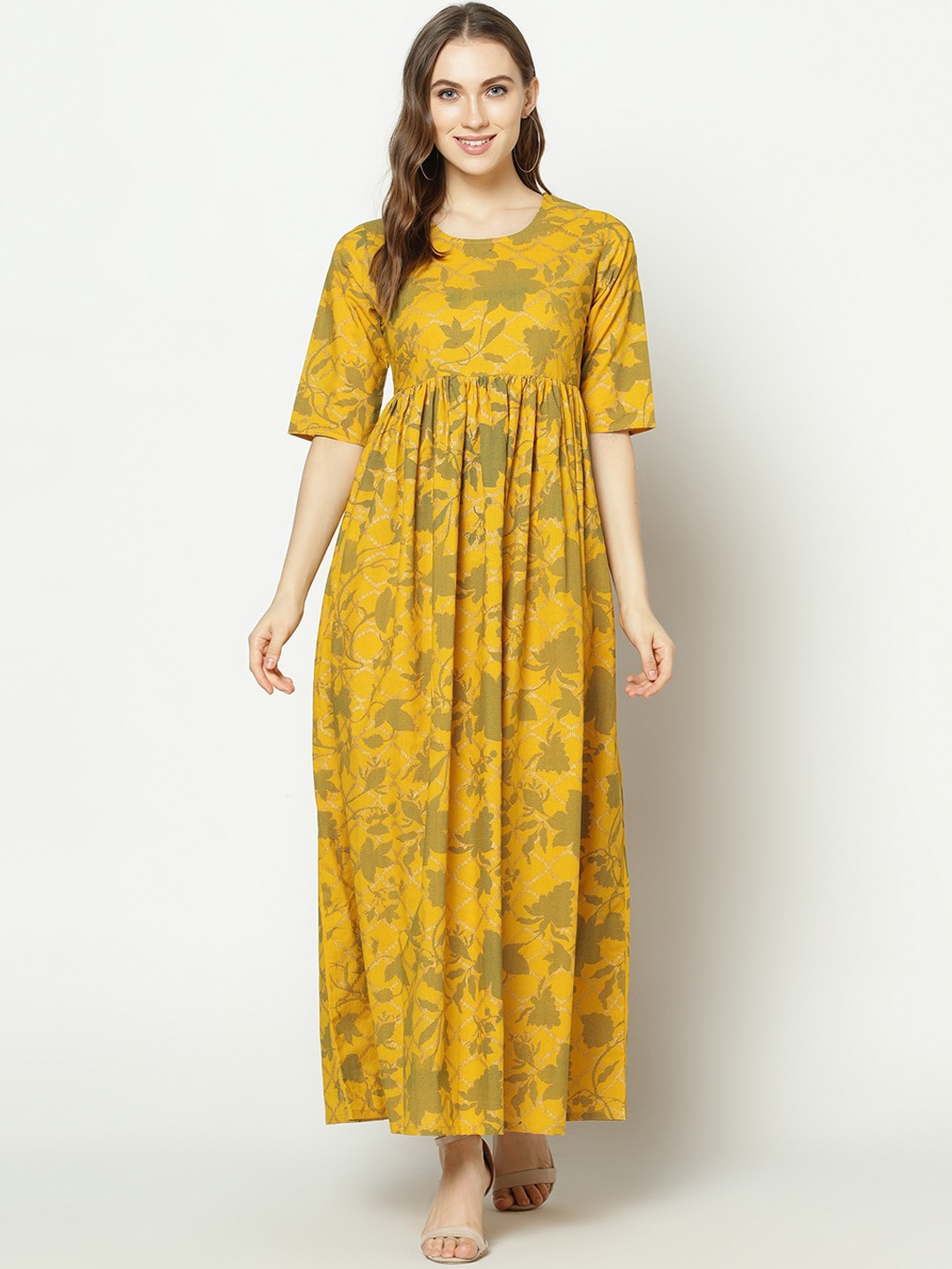 

ZNX Women Clothing Yellow Floral Maxi Dress