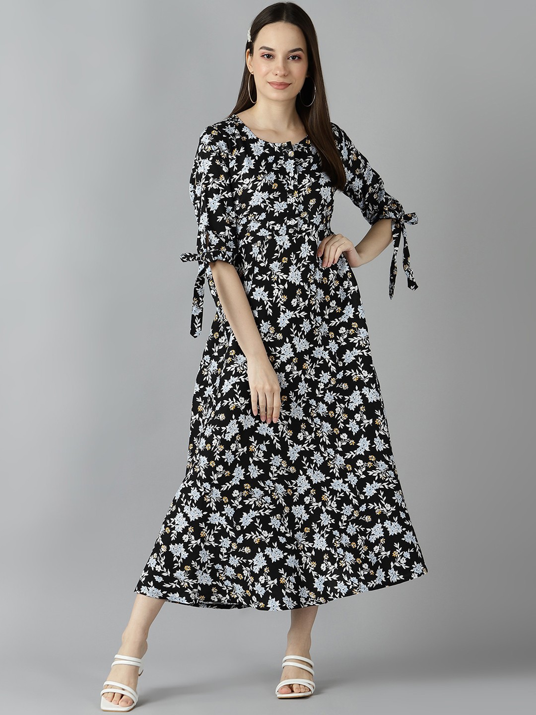 

ZNX Clothing Black Floral Midi Dress