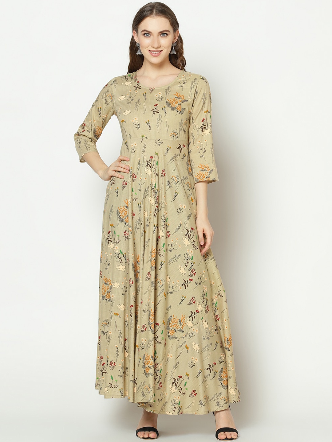 

ZNX Clothing Khaki & Black Floral Maxi Dress
