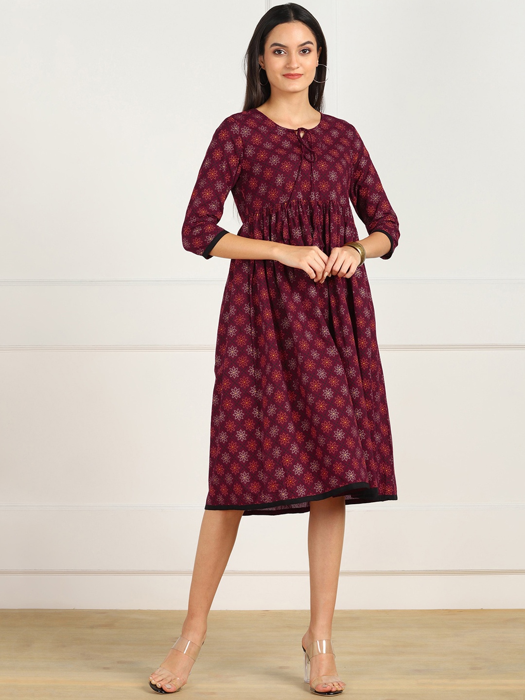 

ZNX Clothing Maroon Ethnic Motifs A-Line Dress