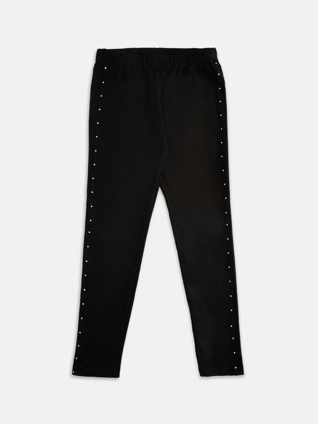 

Pantaloons Junior Girls Black Solid Pure Cotton Comfort-Fit Churidar-Length Leggings