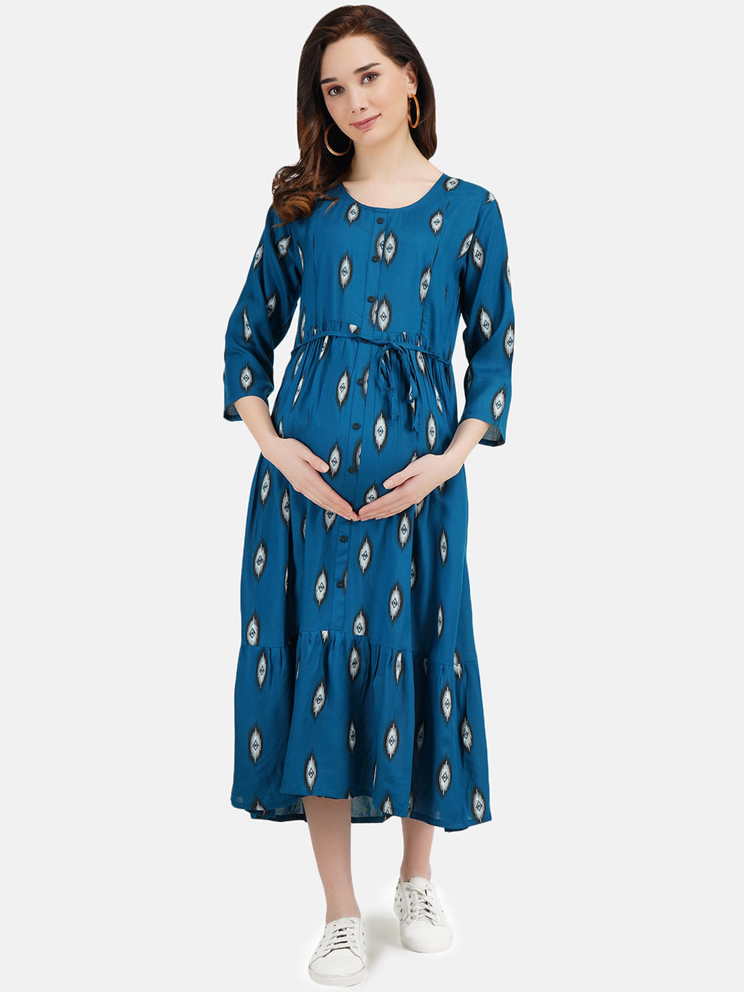 

KOI SLEEPWEAR Woman Royal Blue Abstract Print Maternity Midi Dress with Feeding Pocket