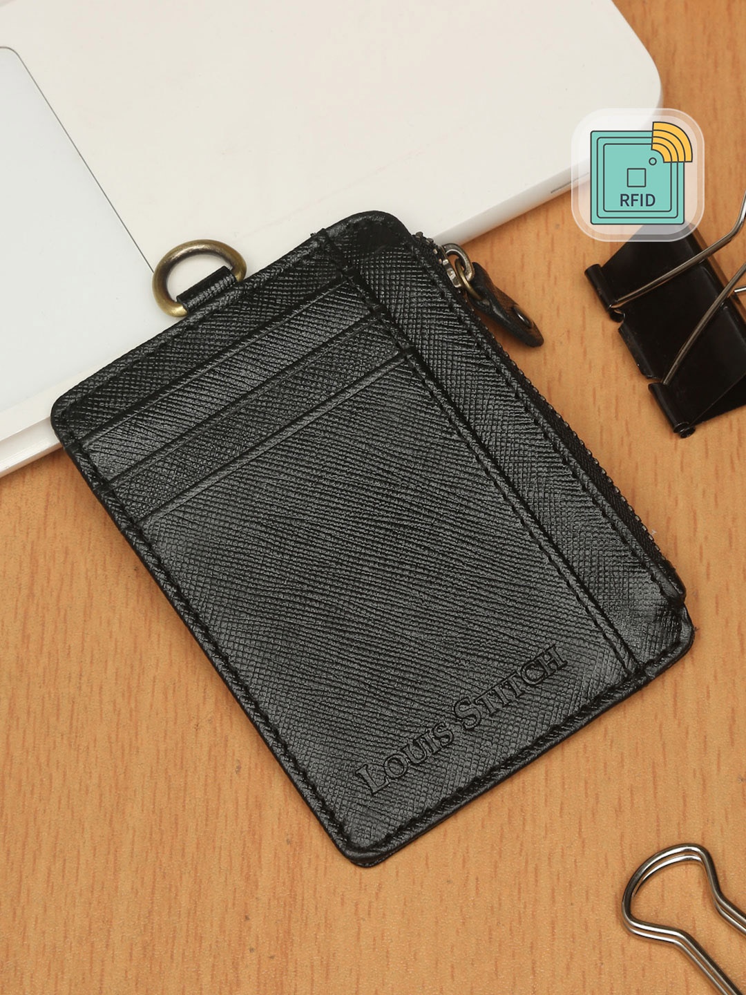 

LOUIS STITCH Men Black Leather Rfid Card Holder