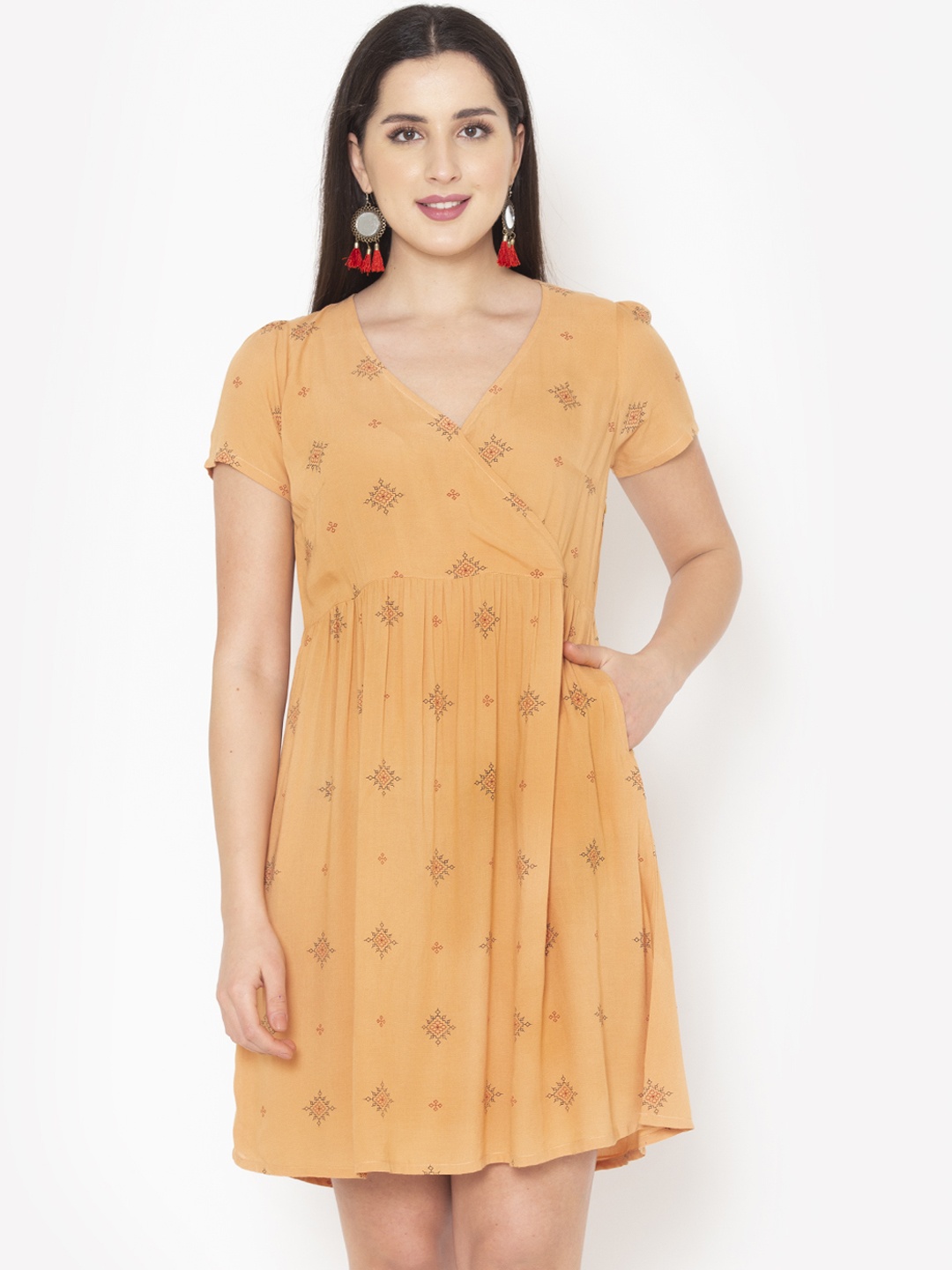 

Modriba Women Orange Printed Wrap Dress