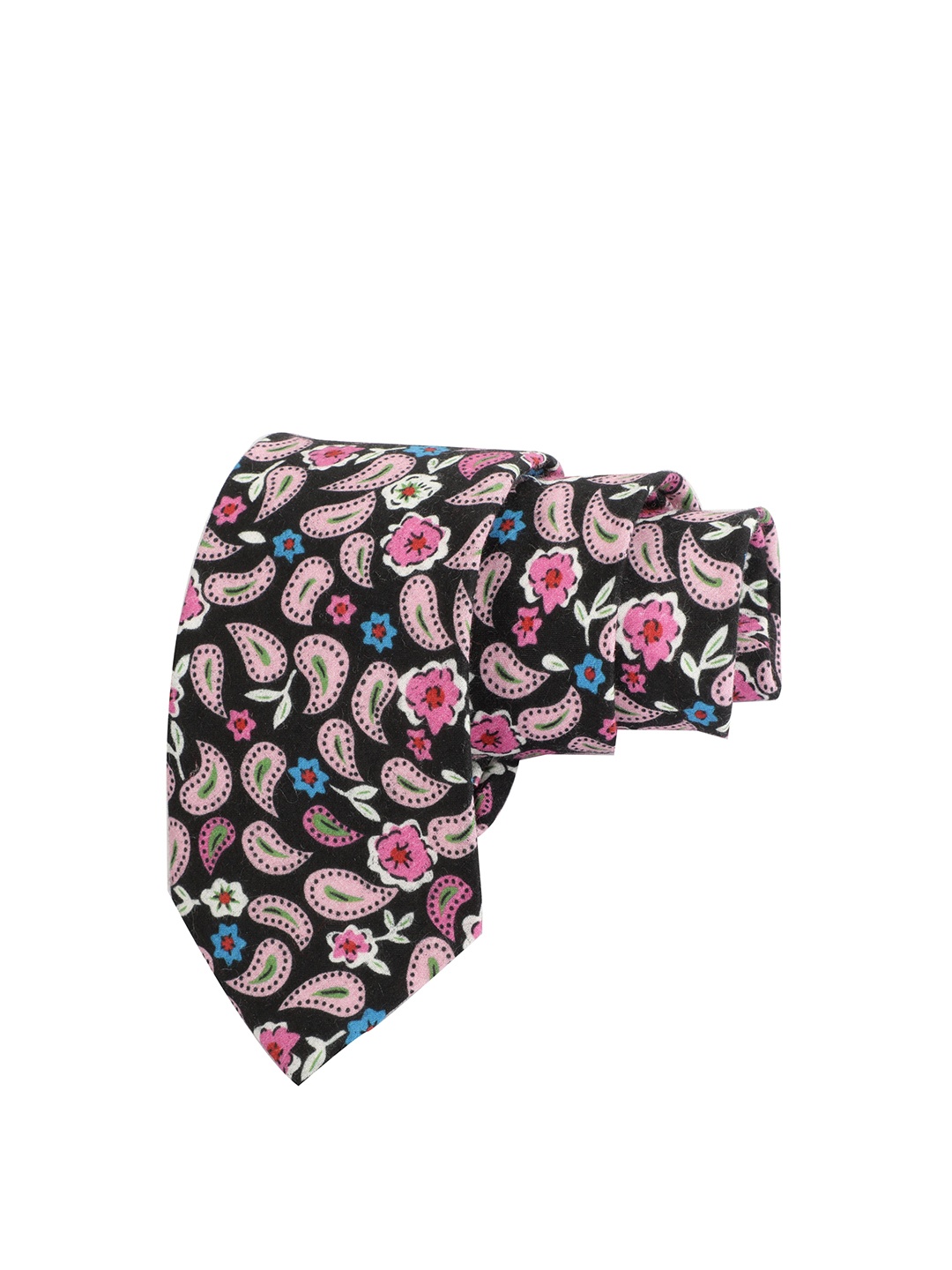 

Alvaro Castagnino Men Black & Pink Printed Cotton Skinny Tie