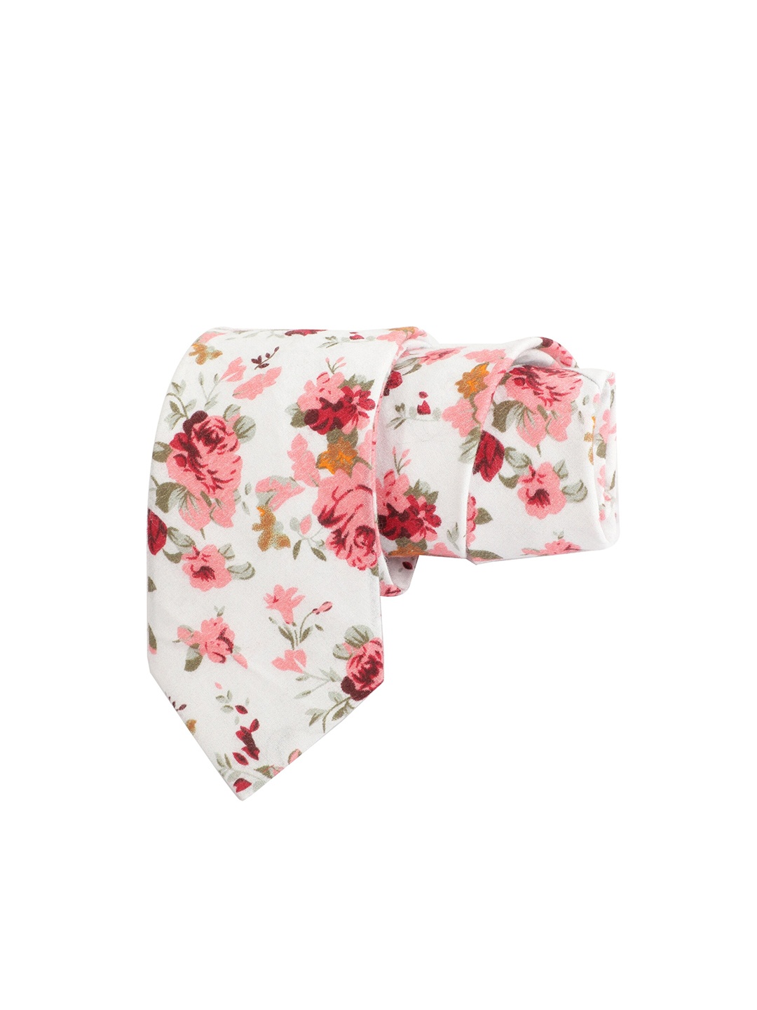 

Alvaro Castagnino Men White & Pink Floral Printed Cotton Broad Tie