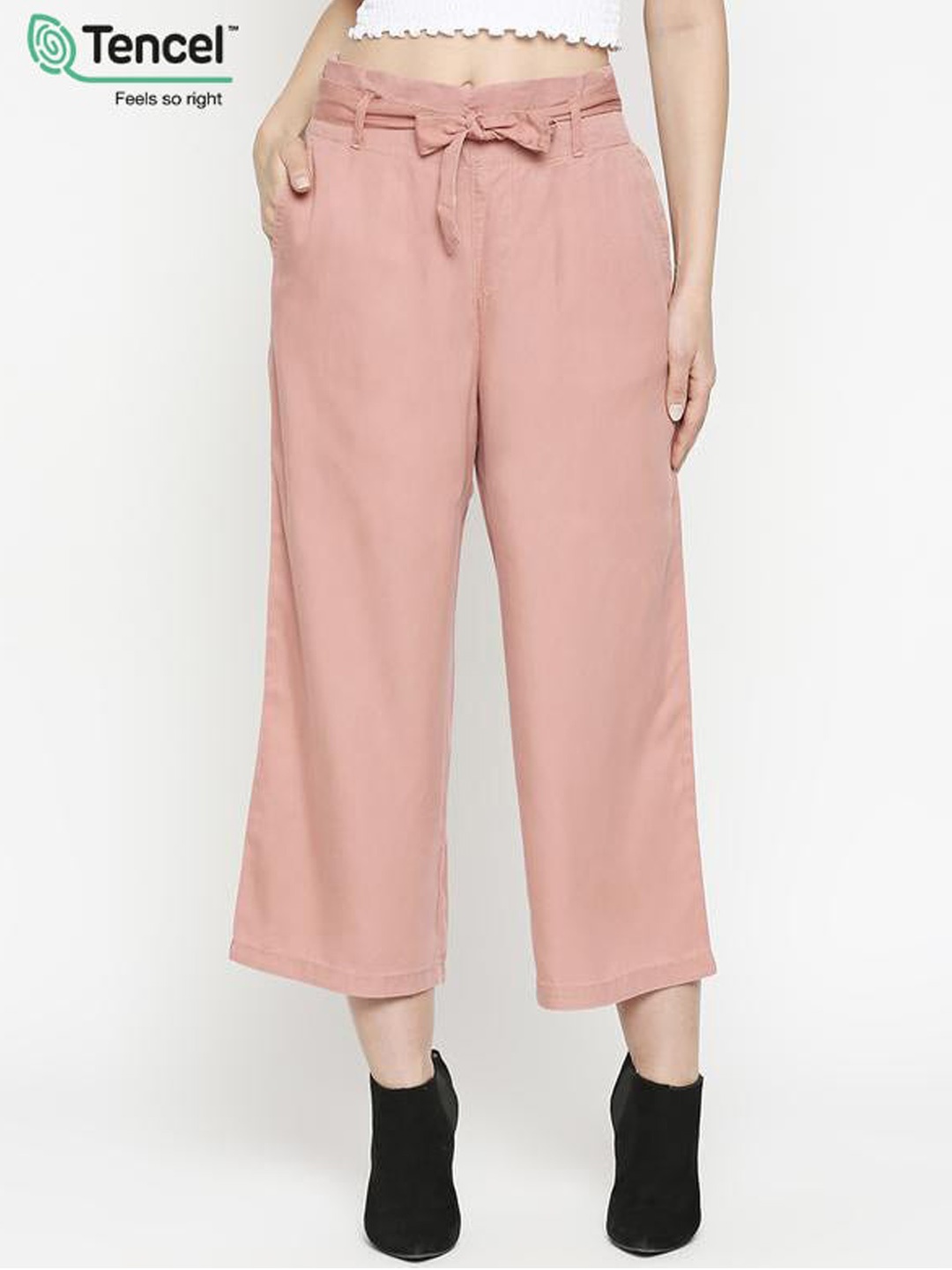 

Kraus Jeans Women Pink Loose Fit High-Rise Culottes Trousers