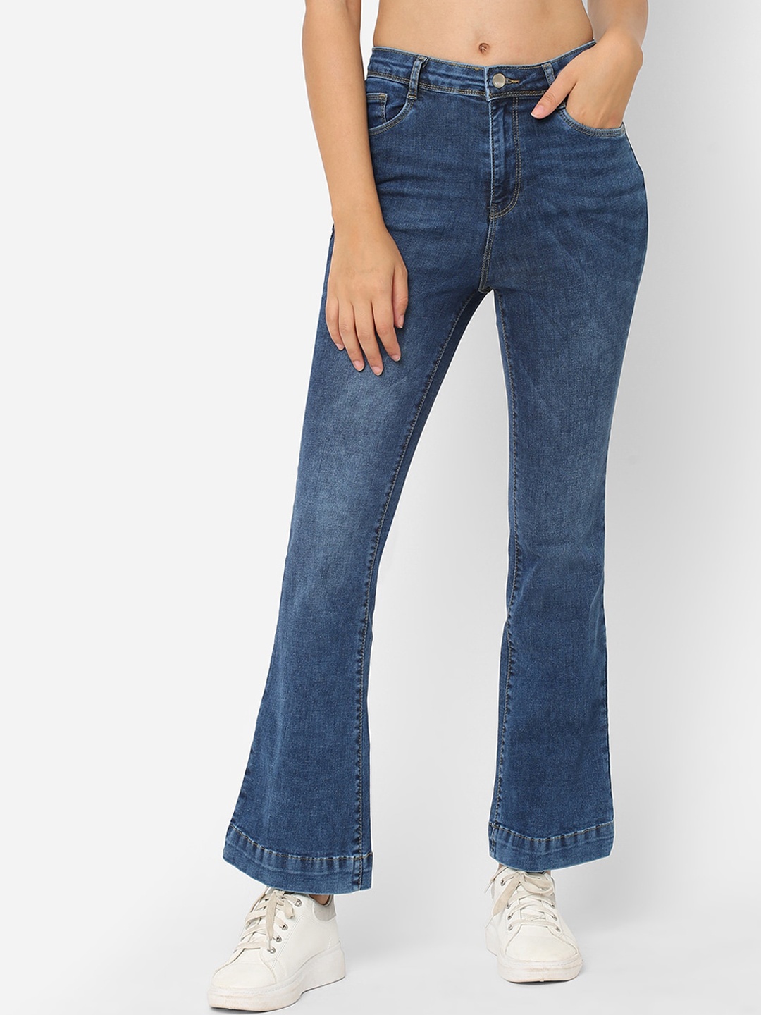 

Kraus Jeans Women Blue Flared High-Rise Light Fade Jeans