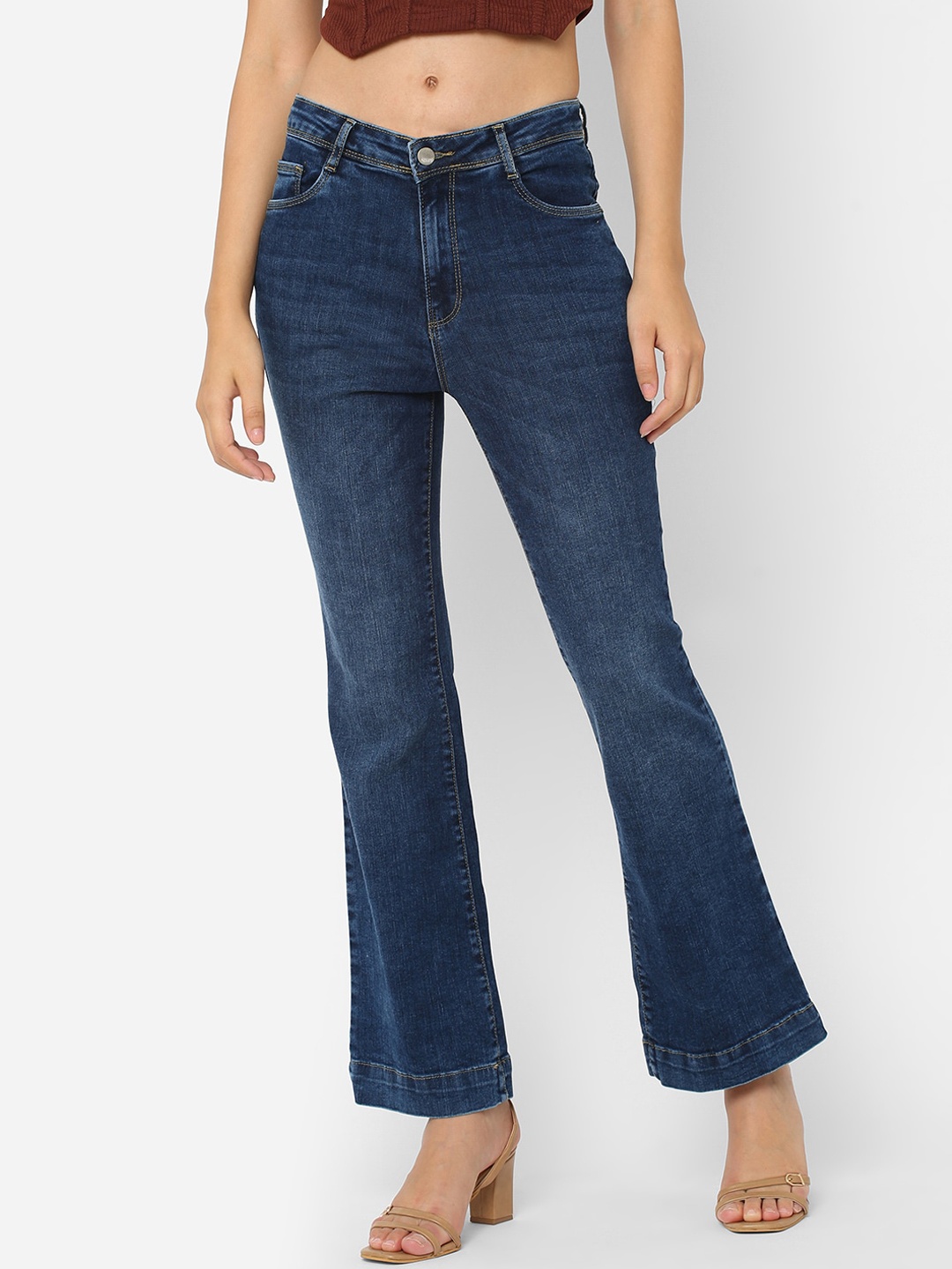 

Kraus Jeans Women Blue Flared High-Rise Light Fade Jeans