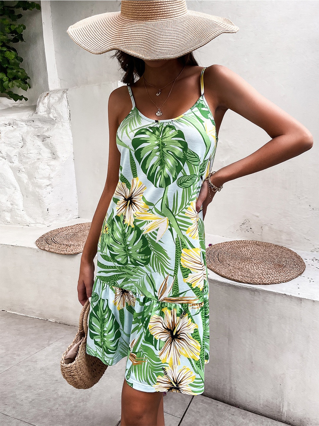 

BoStreet Women Green Tropical A-Line Dress