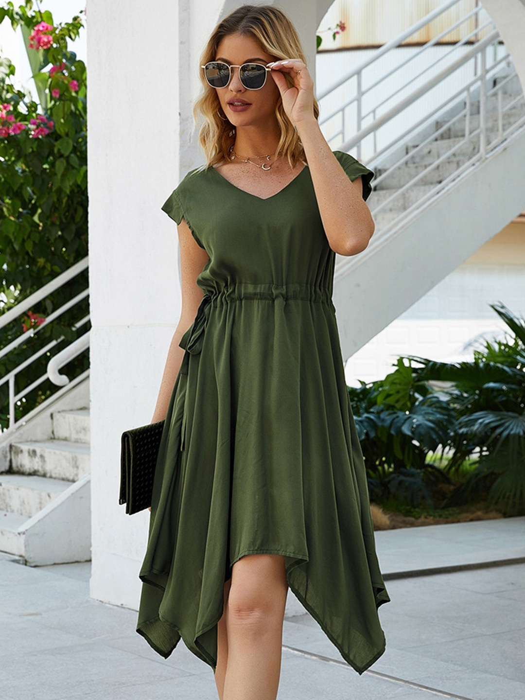 

BoStreet Olive Green A-Line Dress