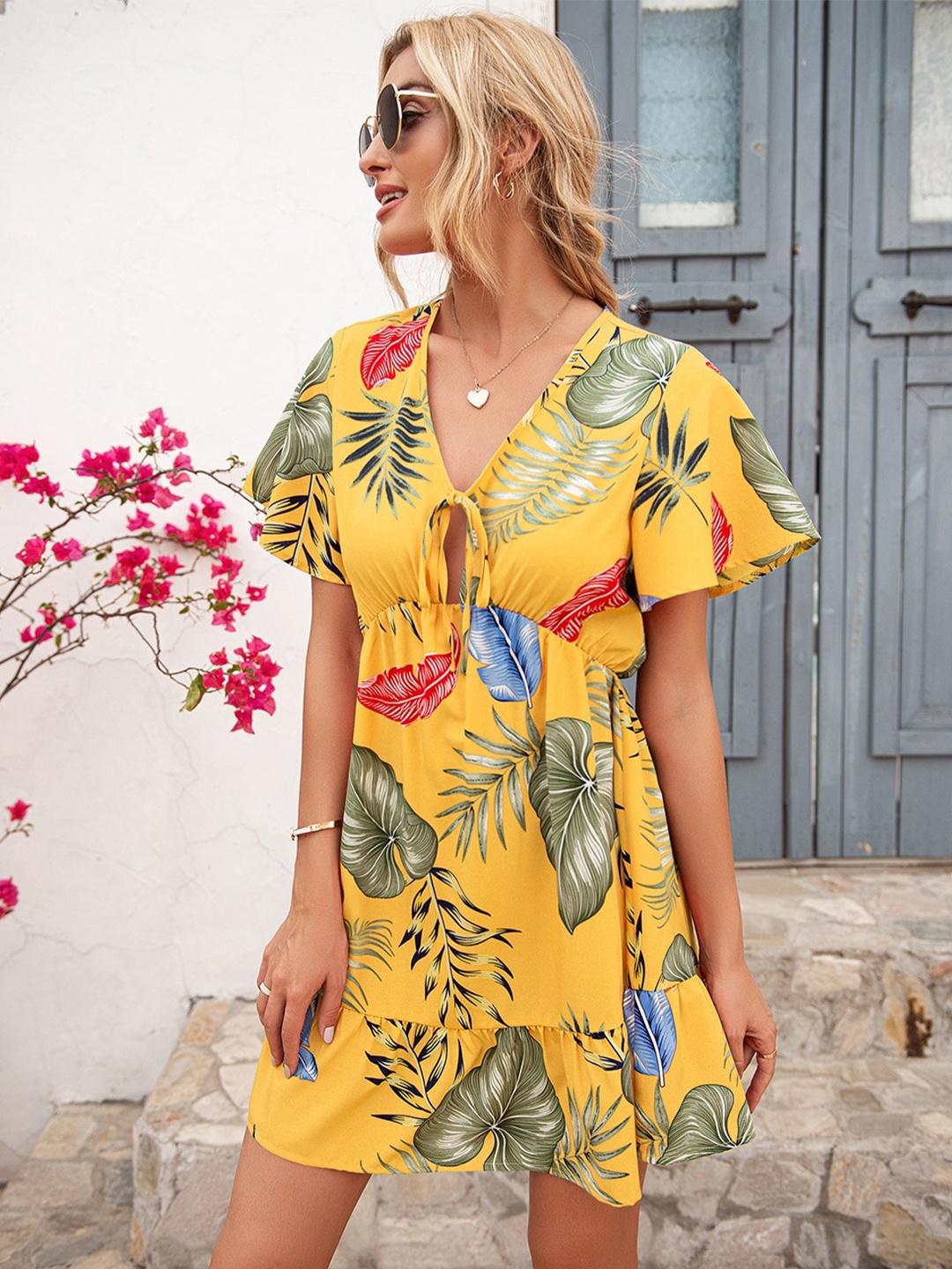 

BoStreet Yellow Floral A-Line Dress