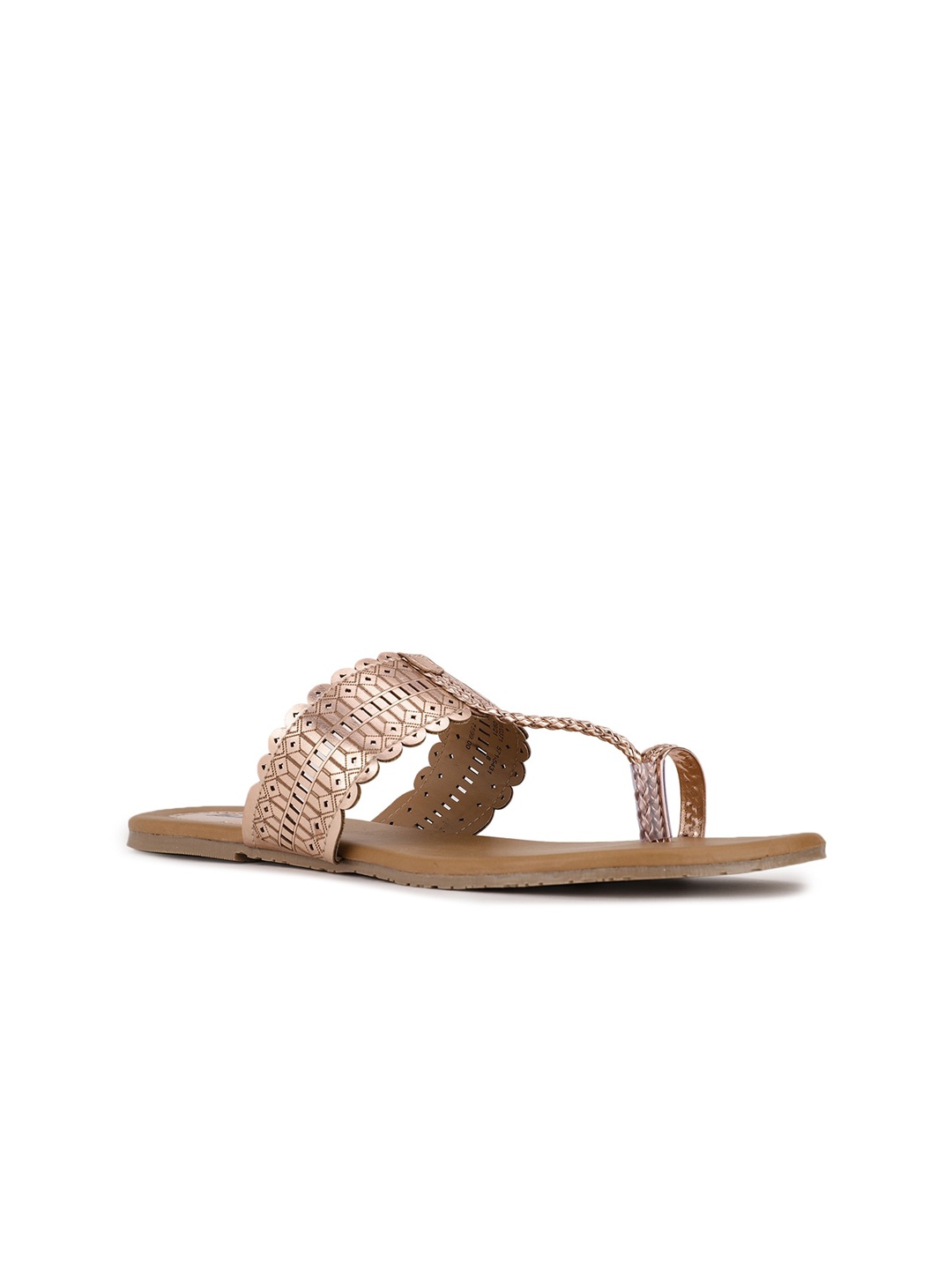 

Bata Women Rose Gold Ethnic One Toe Flats with Laser Cuts