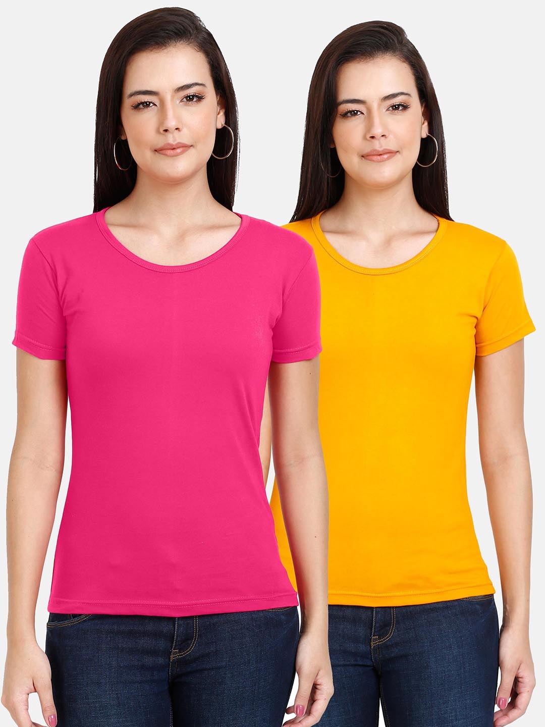 

Fleximaa Women Pink & Yellow 2 T-shirt