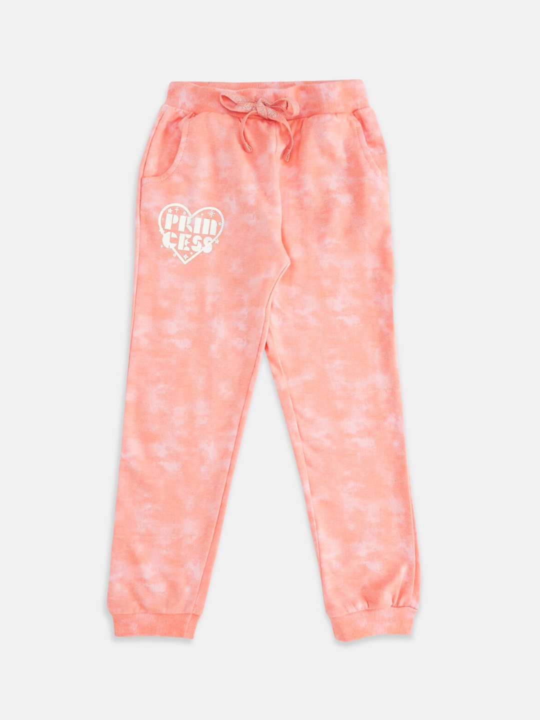 

Pantaloons Junior Girls Peach-Coloured & Pink Tie& Dye Pure Cotton Track Pants