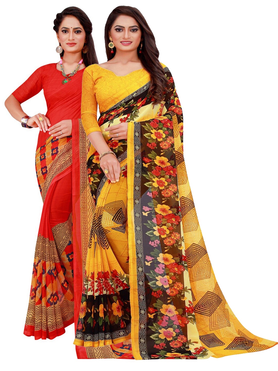 

SAADHVI Set of 2 Pure Georgette Saree, Red