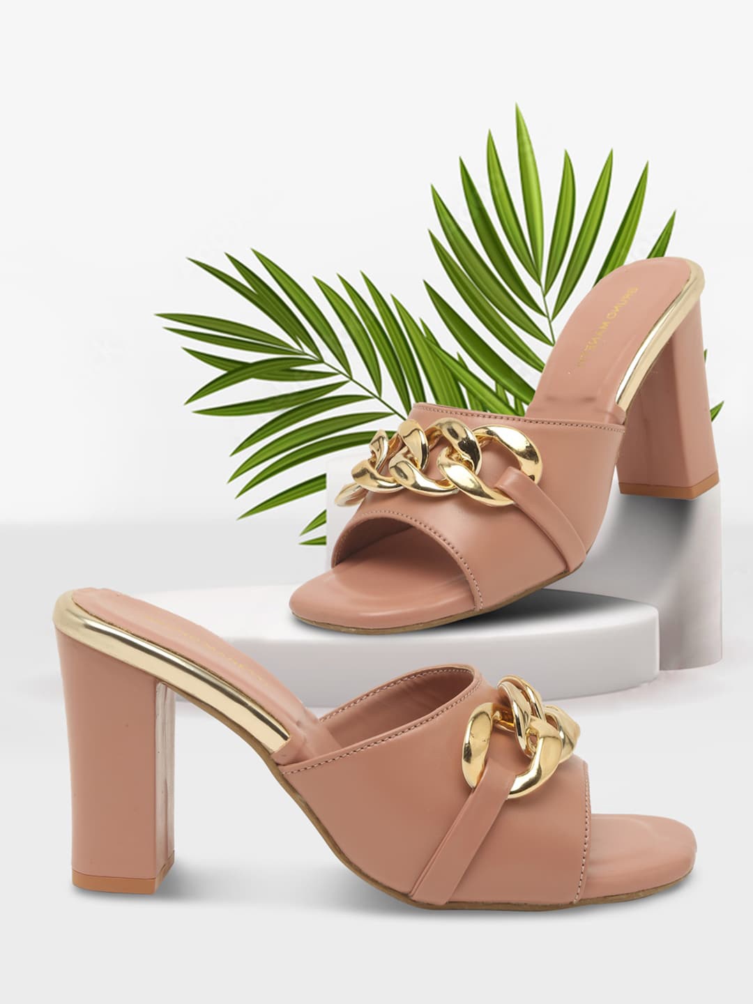 

Bruno Manetti Nude-Coloured Embellished PU Block Heels