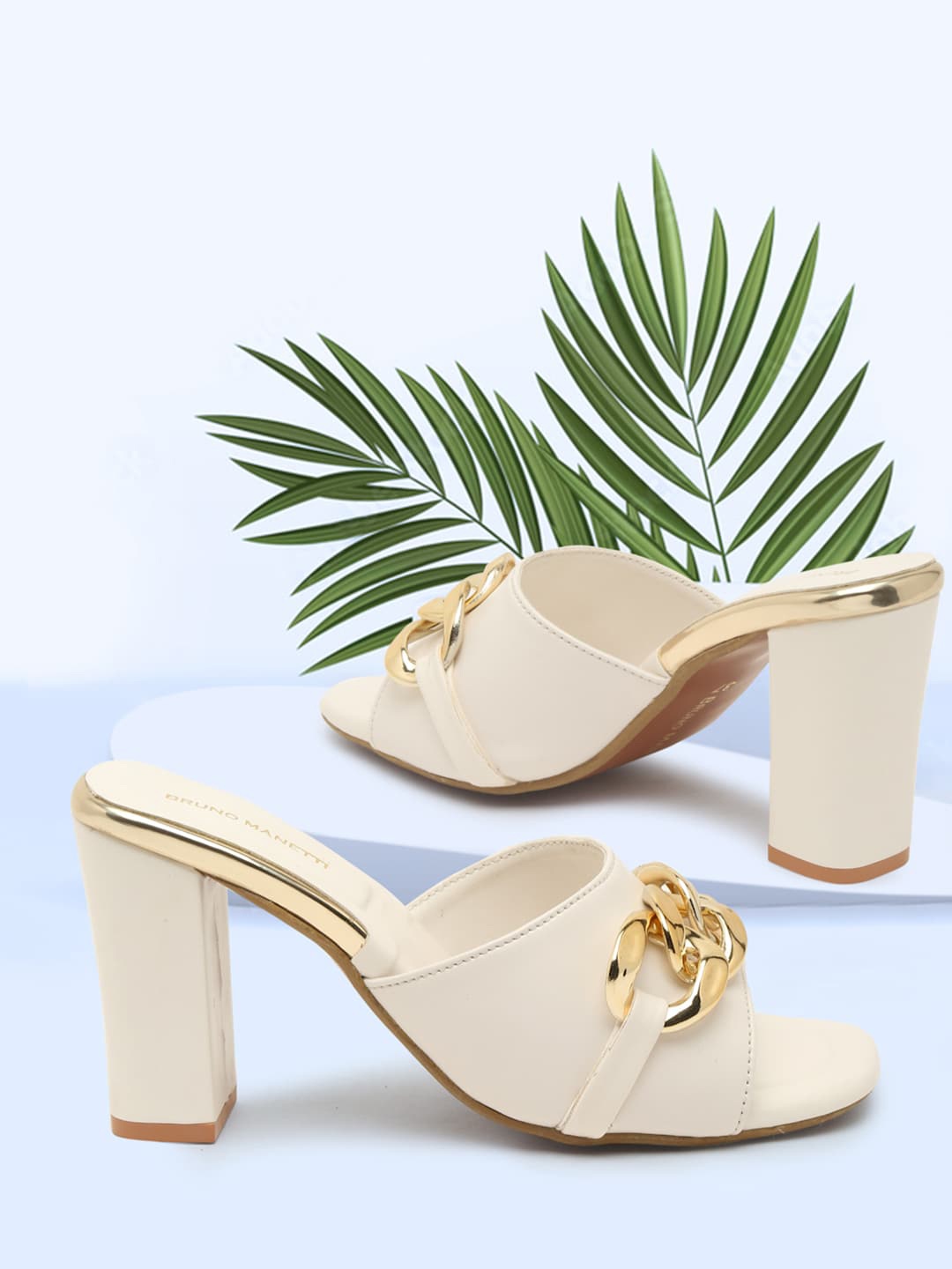 

Bruno Manetti White PU Embellished Block Heels
