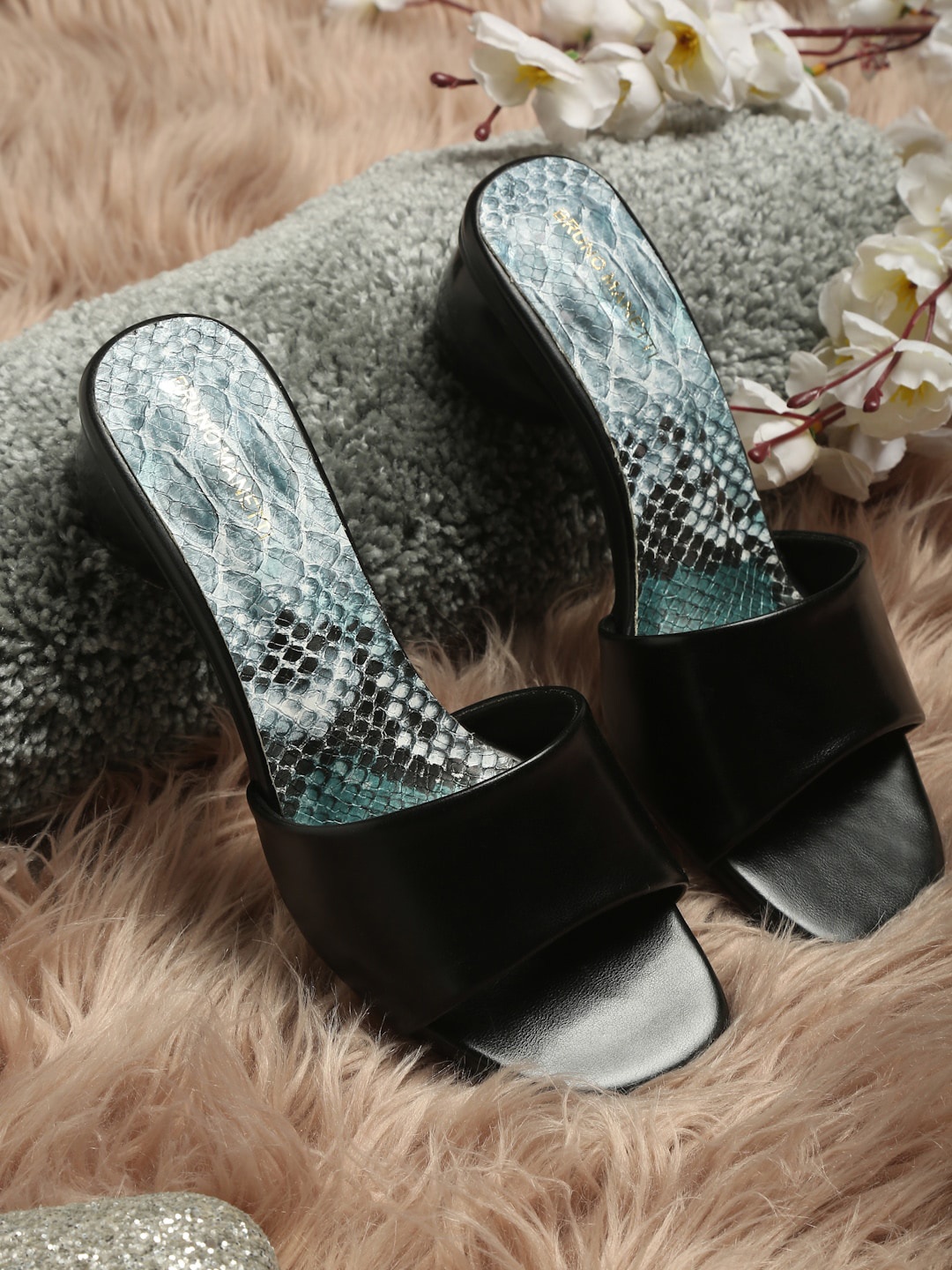

Bruno Manetti Black PU Block Sandals