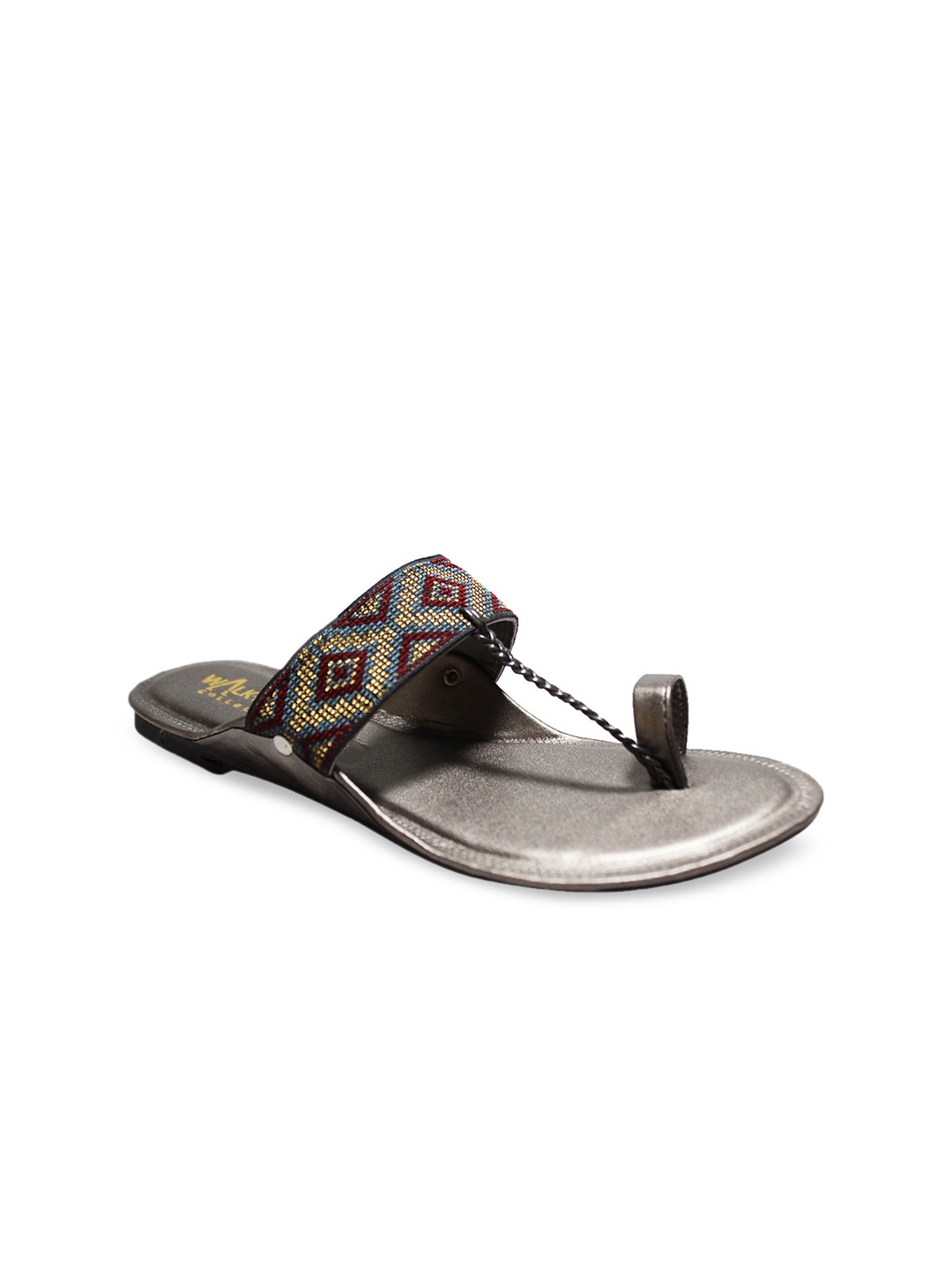 

WALK N STYLE COLLECTION Women Grey & Blue Embellished Ethnic One Toe Flats