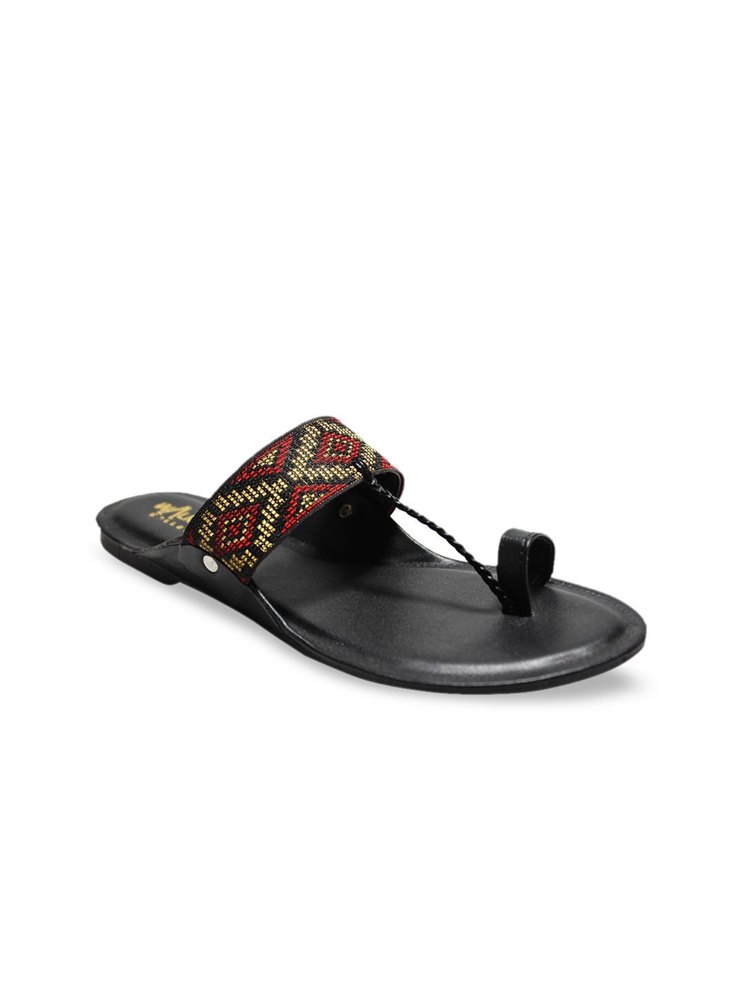 

WALK N STYLE COLLECTION Women Black & Red Embellished One Toe Flats