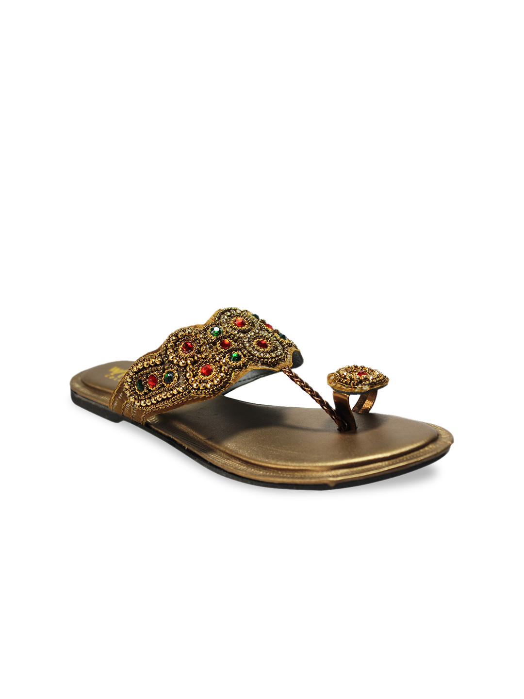 

WALK N STYLE COLLECTION Women Beige Embellished Ethnic One Toe Flats
