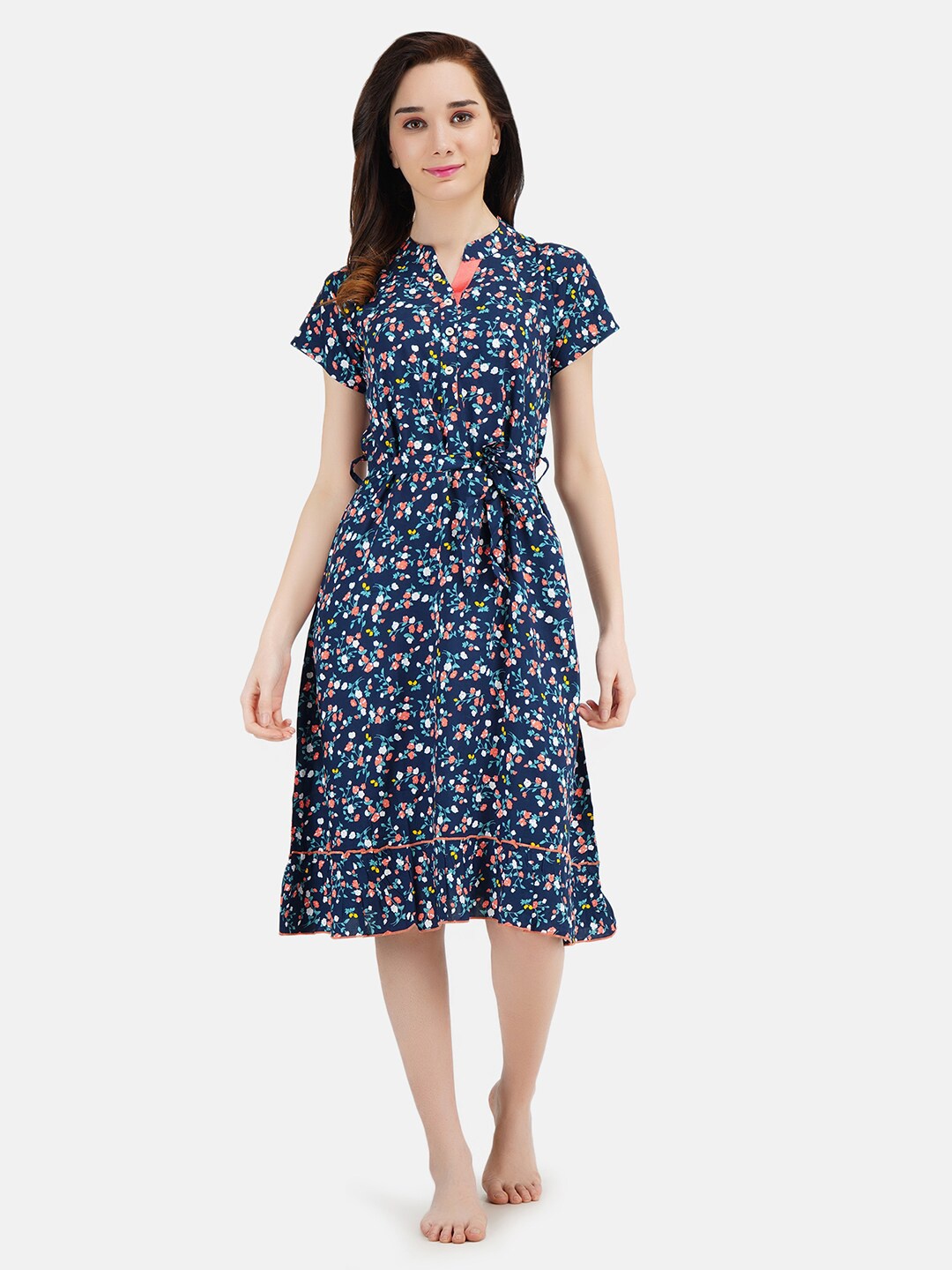 

KOI SLEEPWEAR Women Navy Blue Printed Nightdress