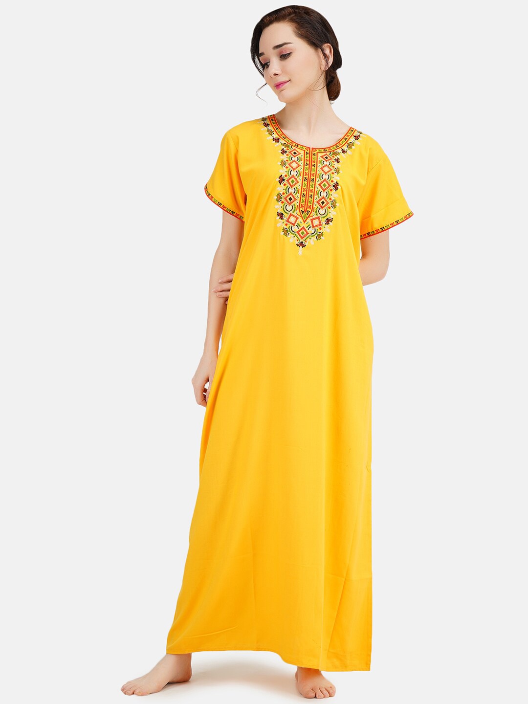 

KOI SLEEPWEAR Woman Yellow Cotton Maxi Nightdress With Pockets