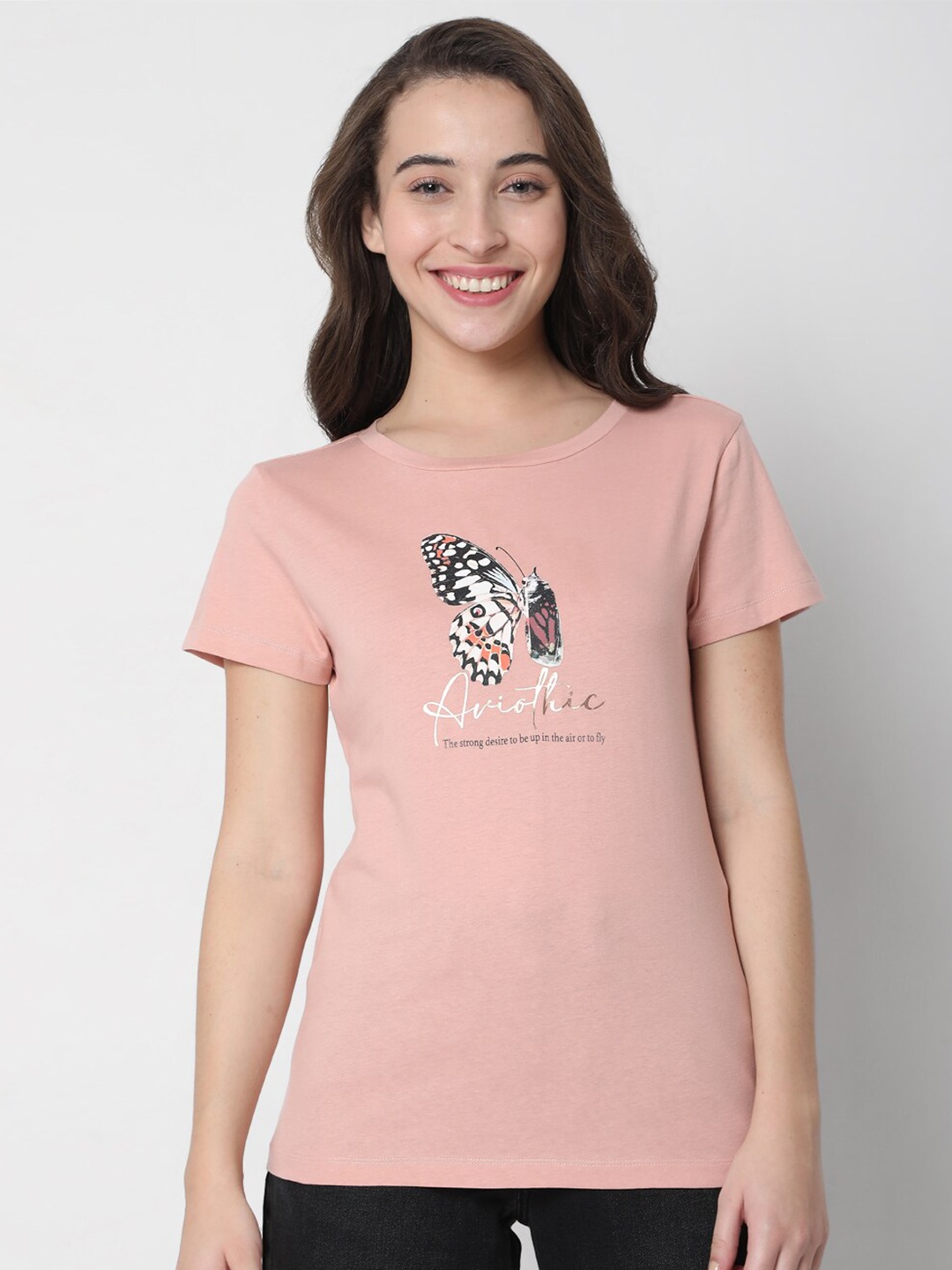 

Vero Moda Women Pink Typography Printed T-shirt