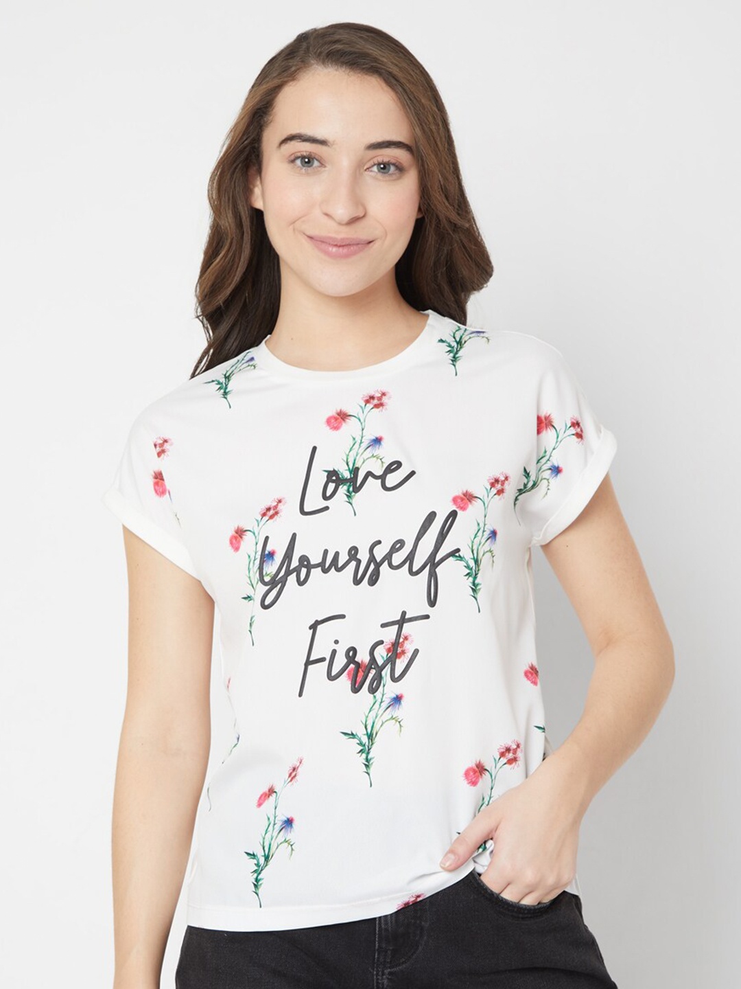 

Vero Moda Women White Floral Printed T-shirt