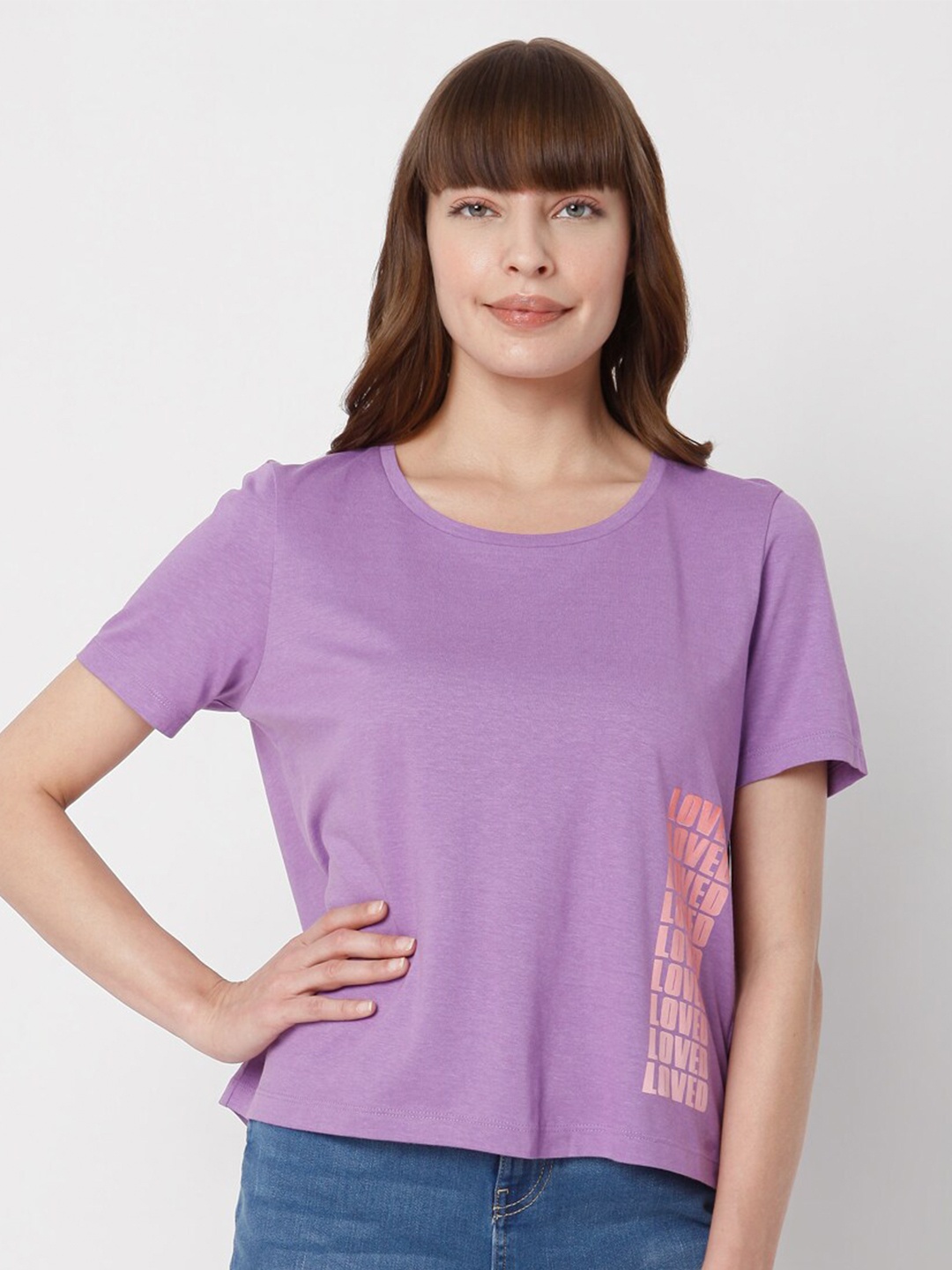 

Vero Moda Women Purple Printed T-shirt