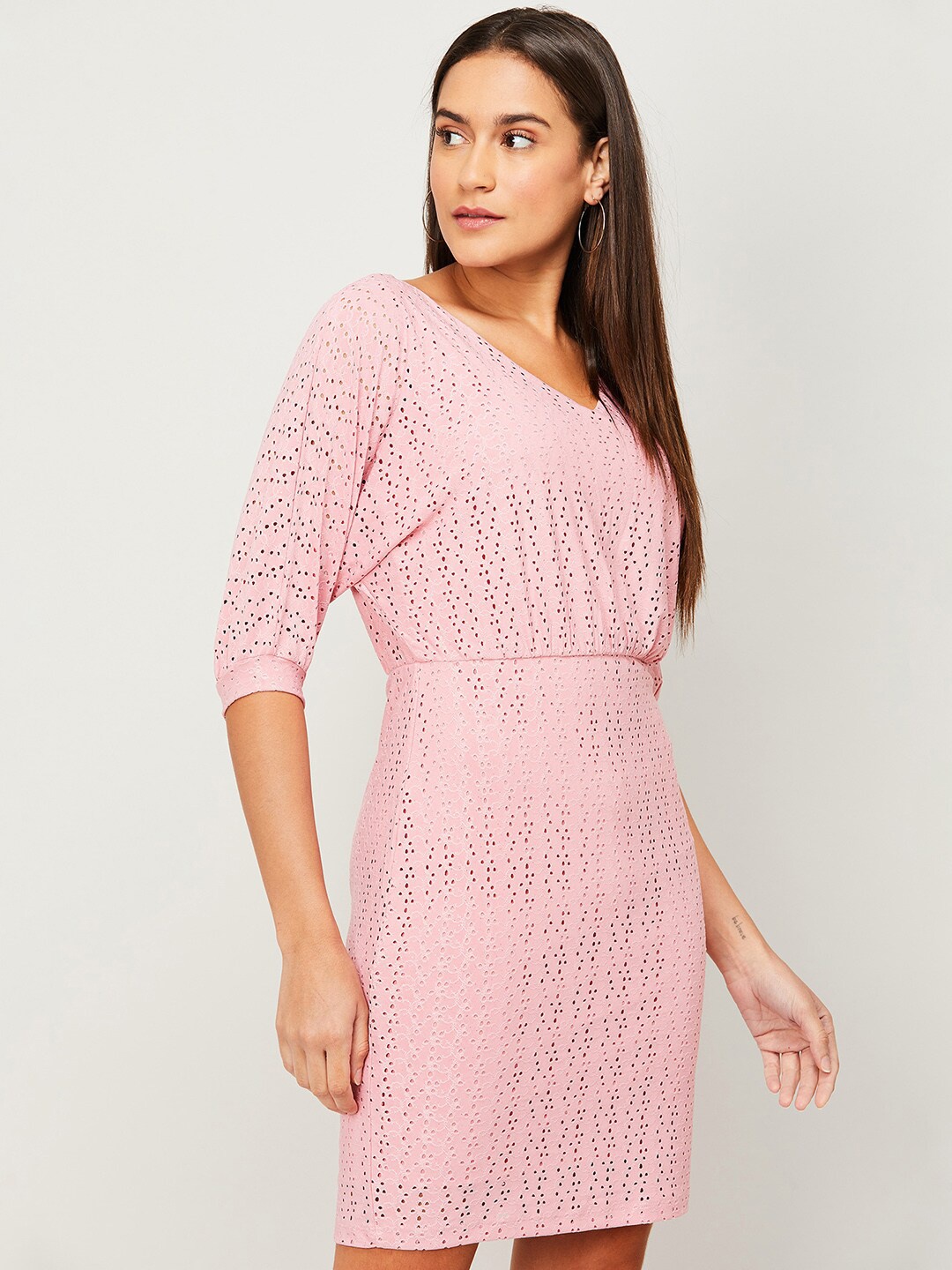 

CODE by Lifestyle Pink Self Design Sheath Dress